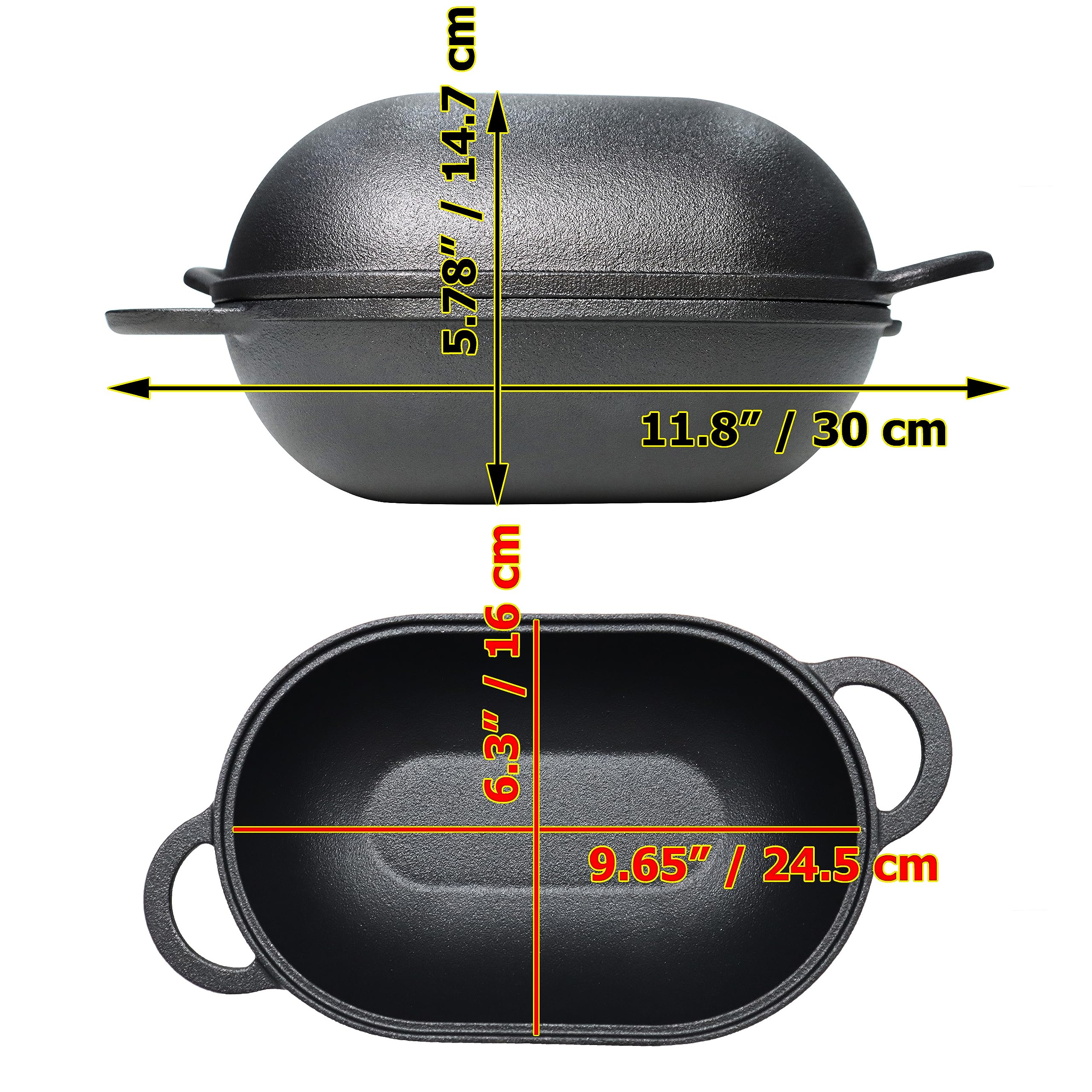 Crucible Cookware Cast Iron Bread Pan With Lid (Pre-Seasoned) With Loop Handles - Oven Safe Form For Baking And Cooking, Artisan