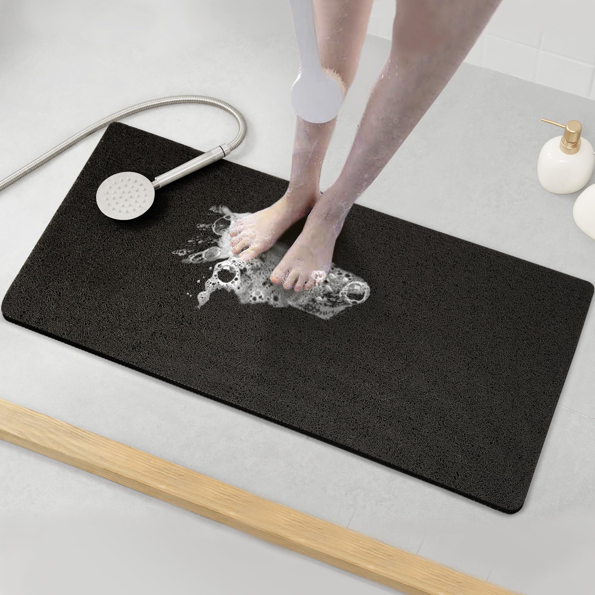 Asvin Soft Textured Bath, Shower, Tub Mat, 35X16 Inch, Phthalate Free, Non Slip Comfort Bathtub Mats With Drain, Pvc Loofah Bath