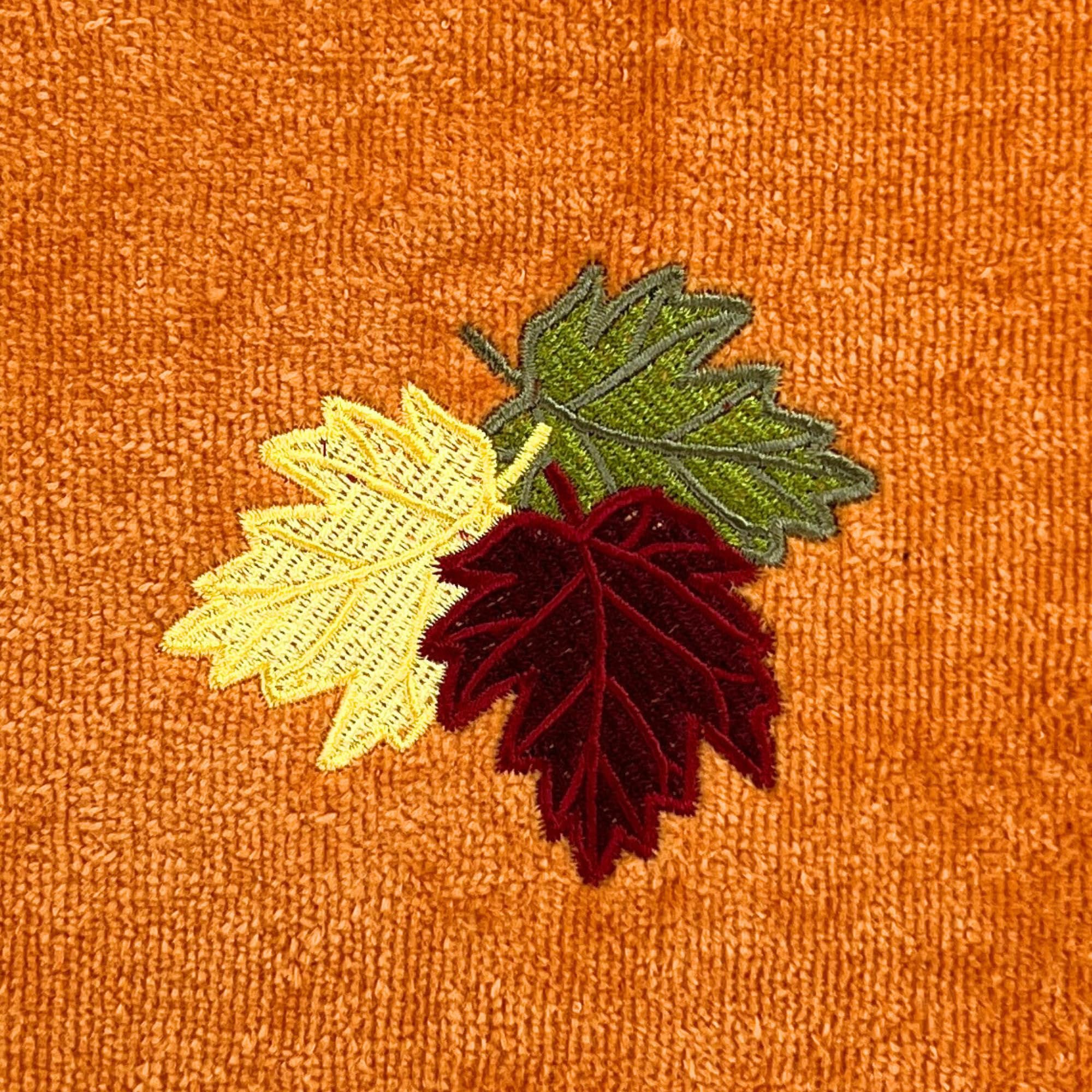 Serafina Home Decor Farmhouse Fall Hand Towels: Terracotta Rust Cotton Towels With Autumn Leaves Of Burgundy Green And Yellow Ha