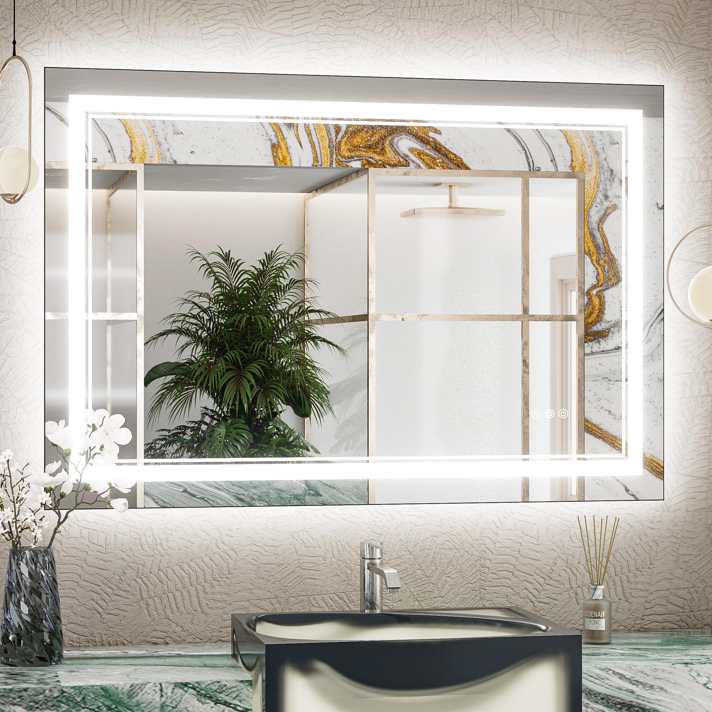 Tokeshimi Led Bathroom Mirror 40X24 Inch Frameless Frontlit And Backlit Lit Up Vanity Mirror For Wall, Anti-Fog, 3 Colors, Doubl