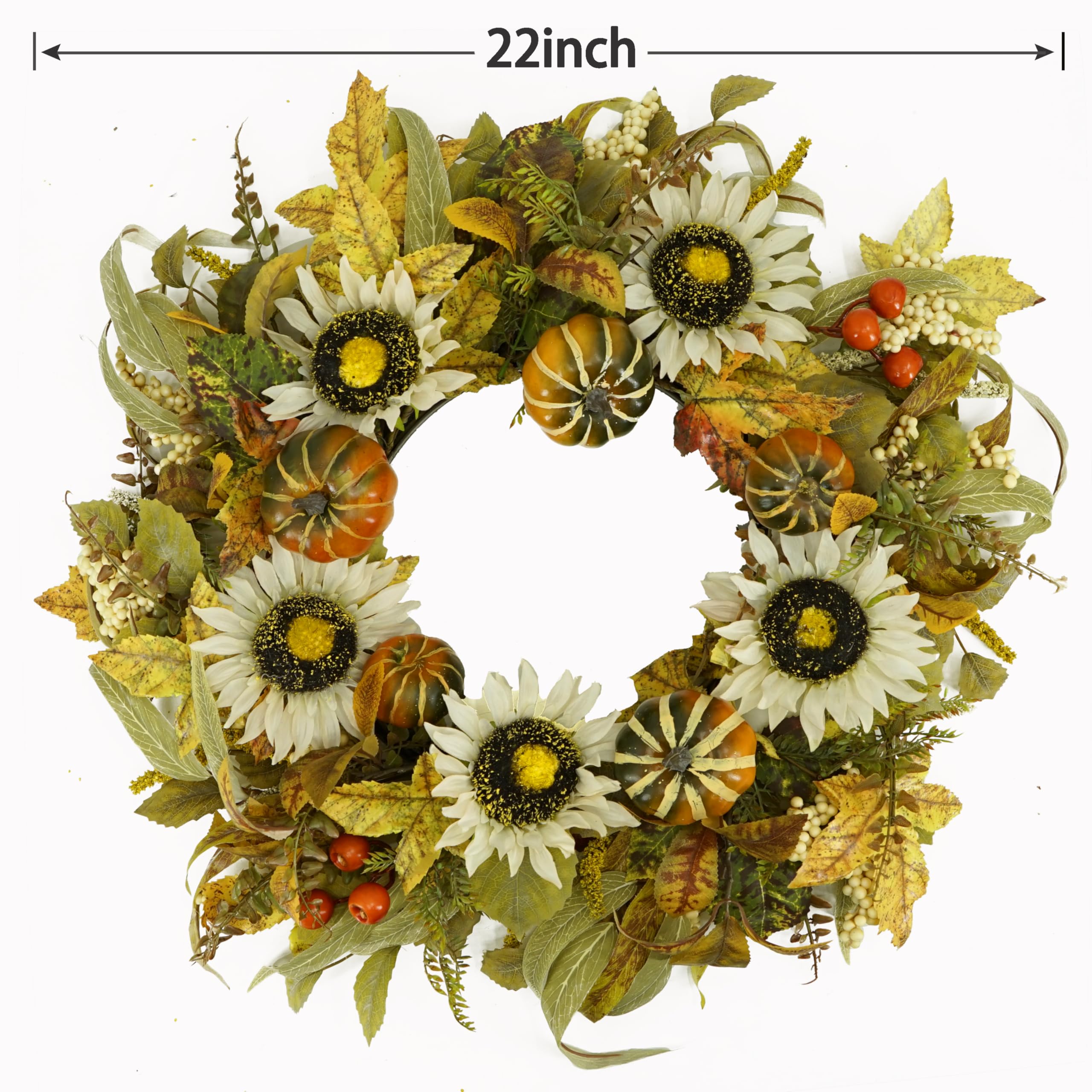 Furisin Fall Wreaths for Front Door 22 inch Autumn Thanksgiving Wreath with Pumpkin,Sunflower,Fall Leaves for Front Door Indoor
