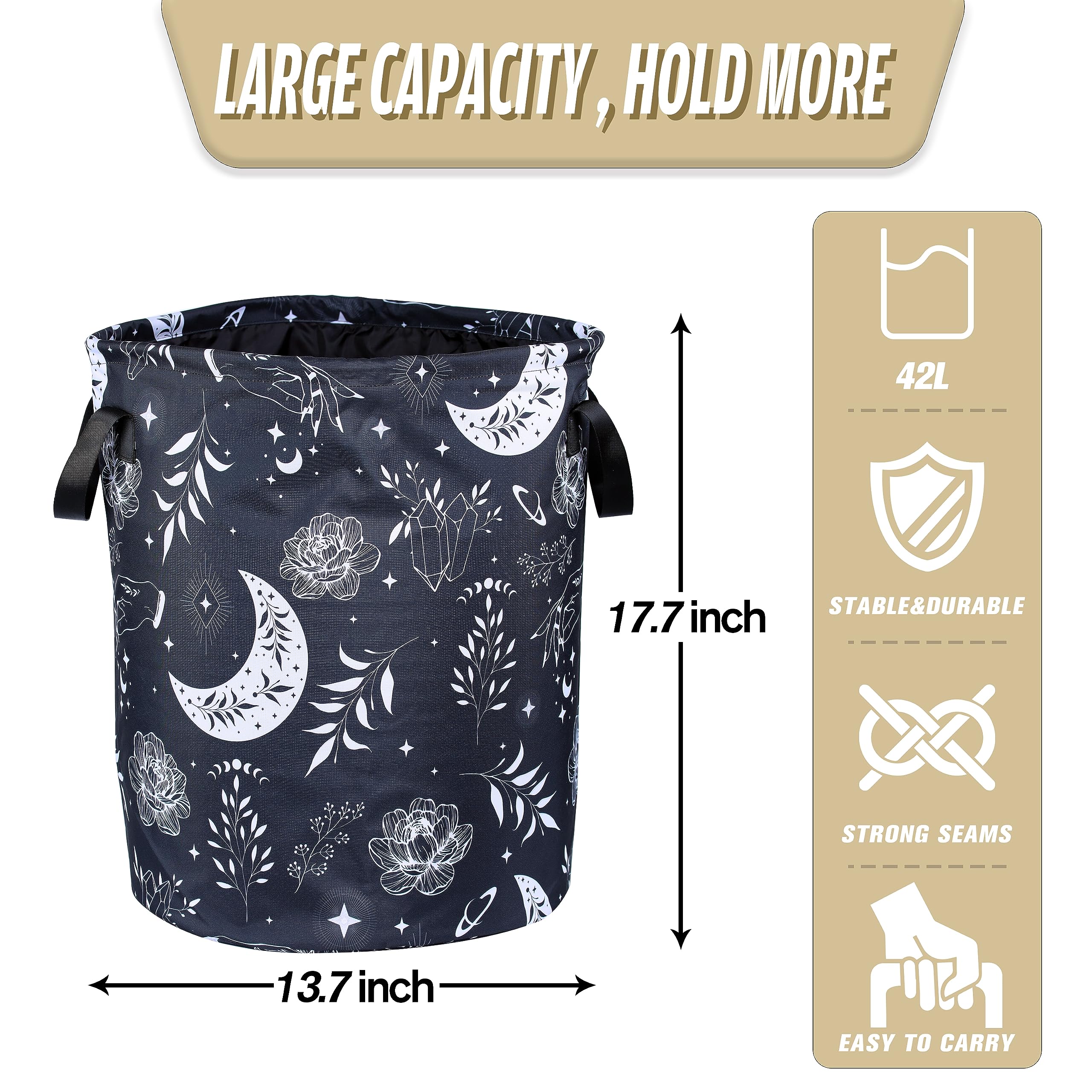 Gothic Moon Laundry Basket Moon Phase Foldable Oxford Cloth Funny Tote Bag Laundry Hamper Clothes Storage Bucket Organizer For B