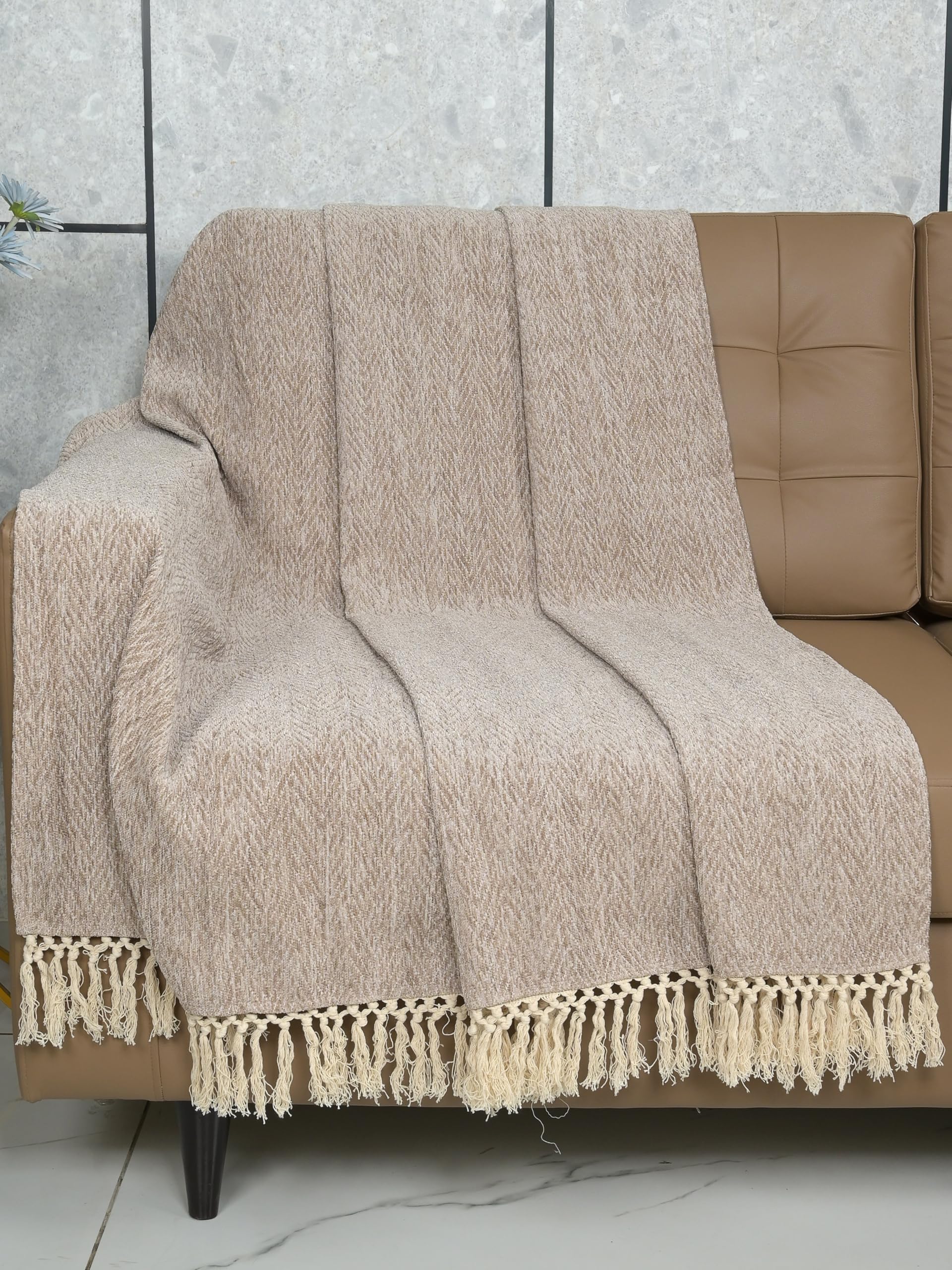 Saral Home Easy Living Polyester Modern Sofa Throw, 140X210 Cm, Beige..