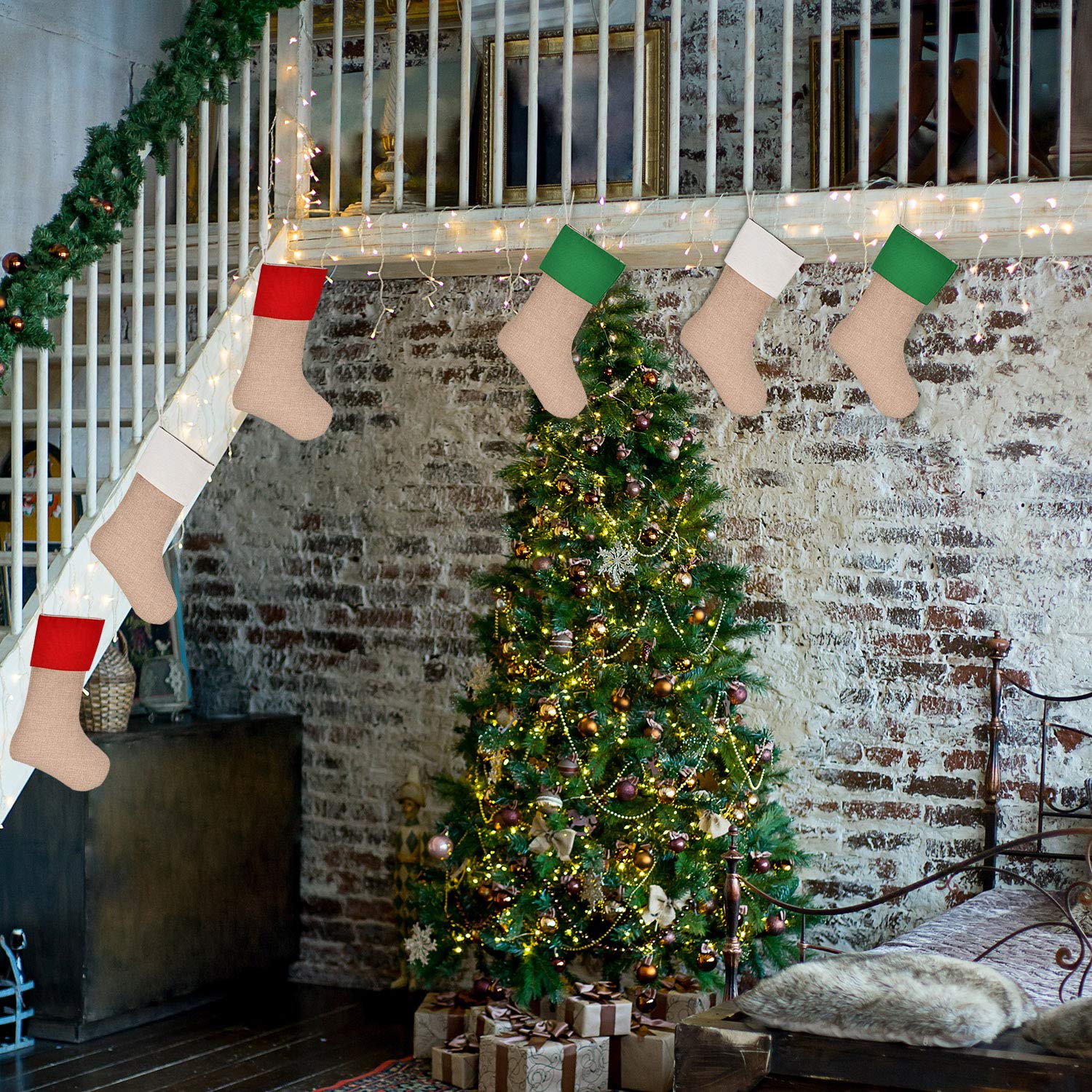 Sunshane Burlap Christmas Stockings Xmas Fireplace Hanging Stockings Decoration Stockings for Christmas Decoration DIY Craft (Co