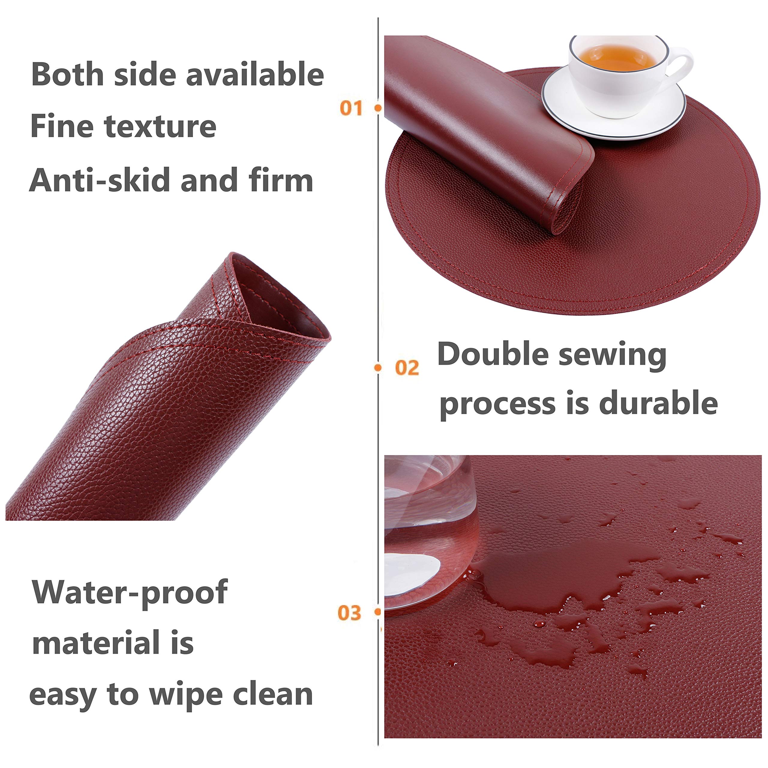 Faux Leather Round Placemats And Coasters, Coffee Mats Kitchen Table Mats, Waterproof, Easy To Clean For Round Table, Dining Tab