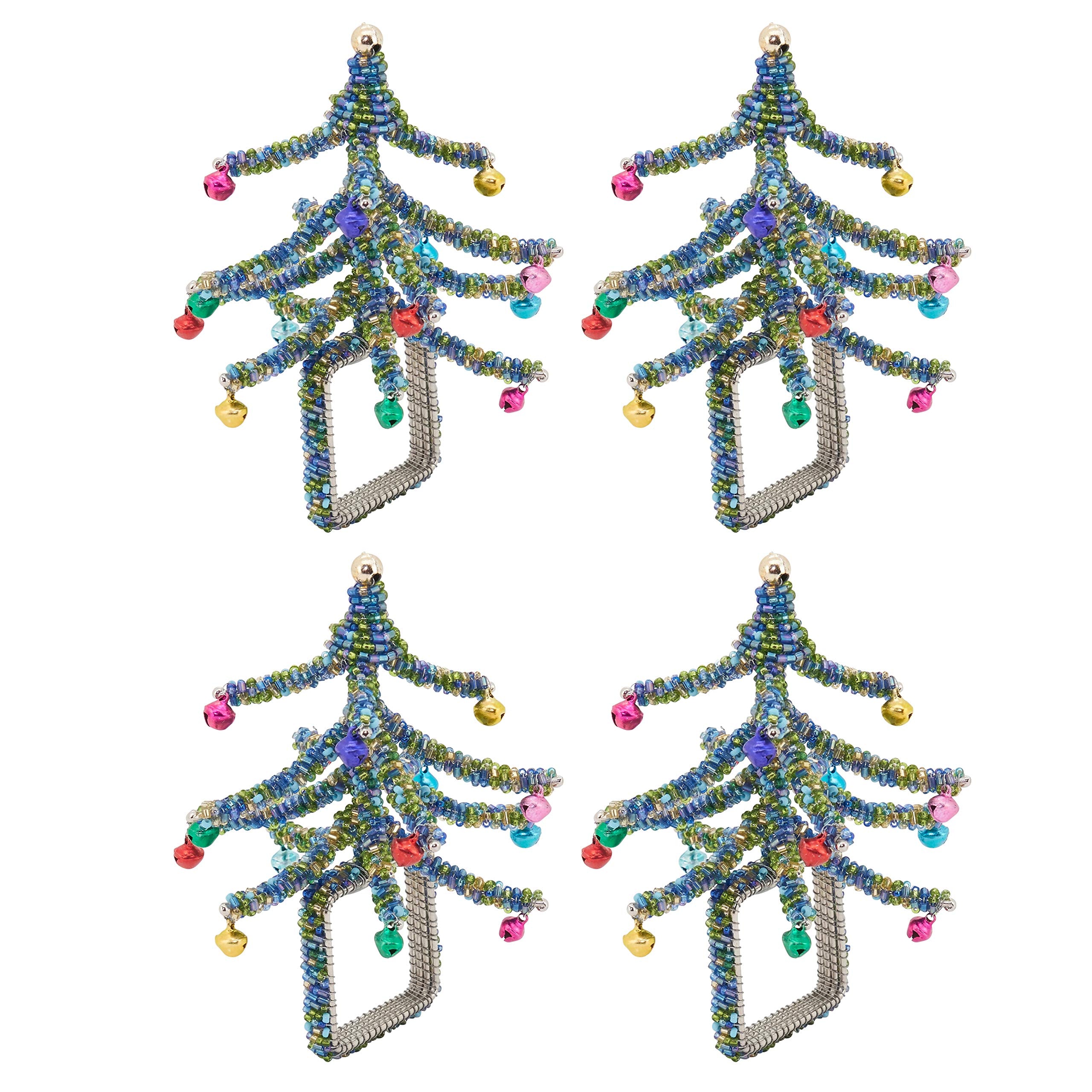 'Saro Lifestyle Collection Beaded Christmas Tree Napkin Rings (Set Of 4), Size: 1.5''''X1.5'''', Blue'' (Nr423.Bl)