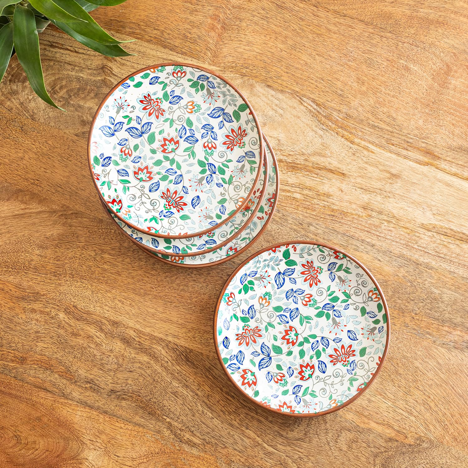 Exclusivelane 'Spring Garden' Handcrafted Ceramic Quarter Plates Small Side Snack Plates (Set Of 4, Microwave Safe, Dishwasher S