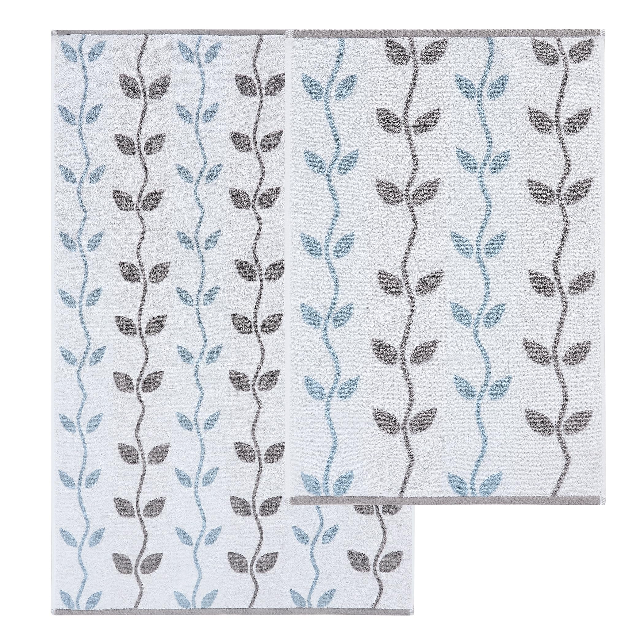 Amrapur Overseas 6-Piece Yarn Dyed Organic Vines Jacquard/Solid Ultra Soft 500GSM 100% Combed Cotton Towel Set [Blue]