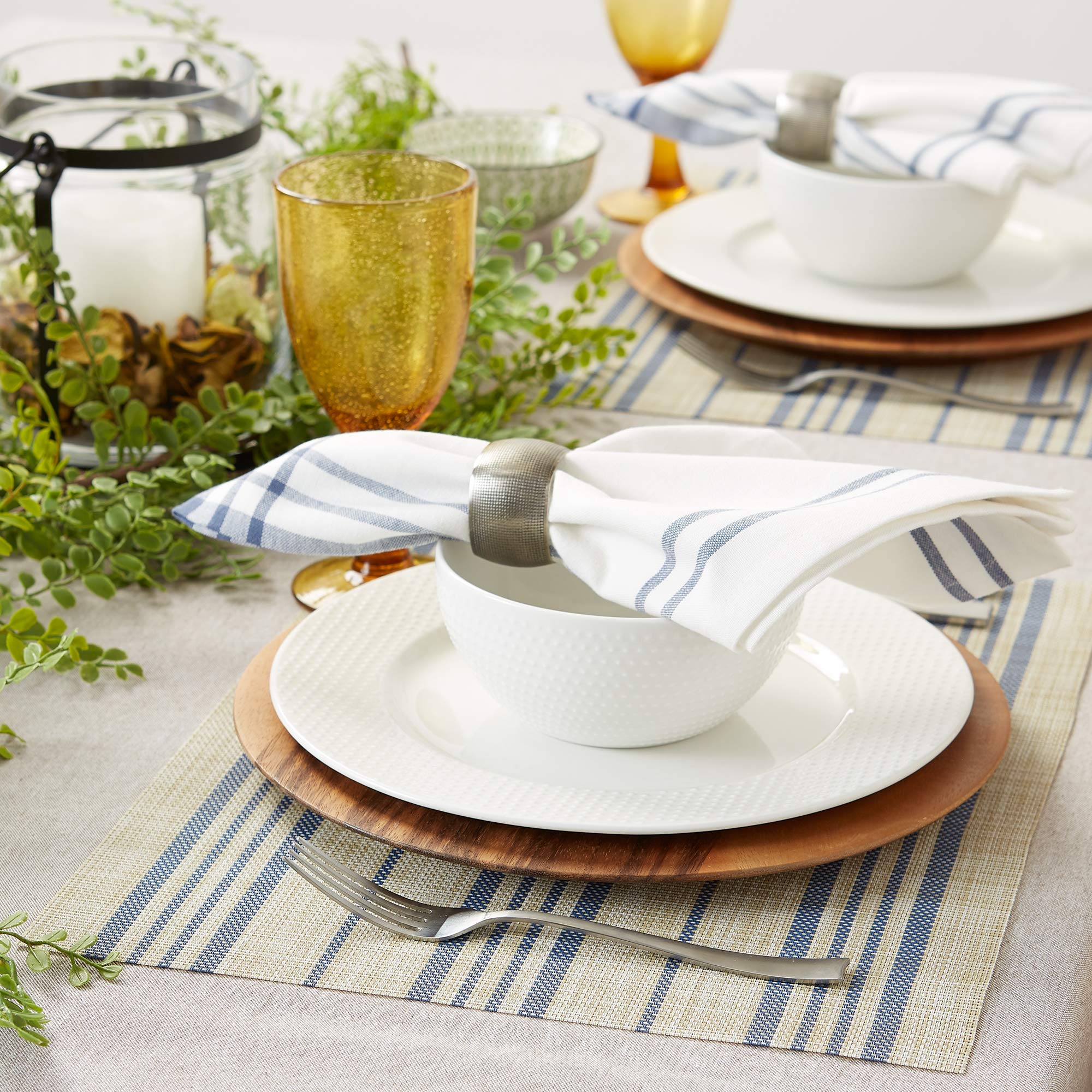 Dii French Blue Farmhouse Stripe Pvc Woven Placemat
