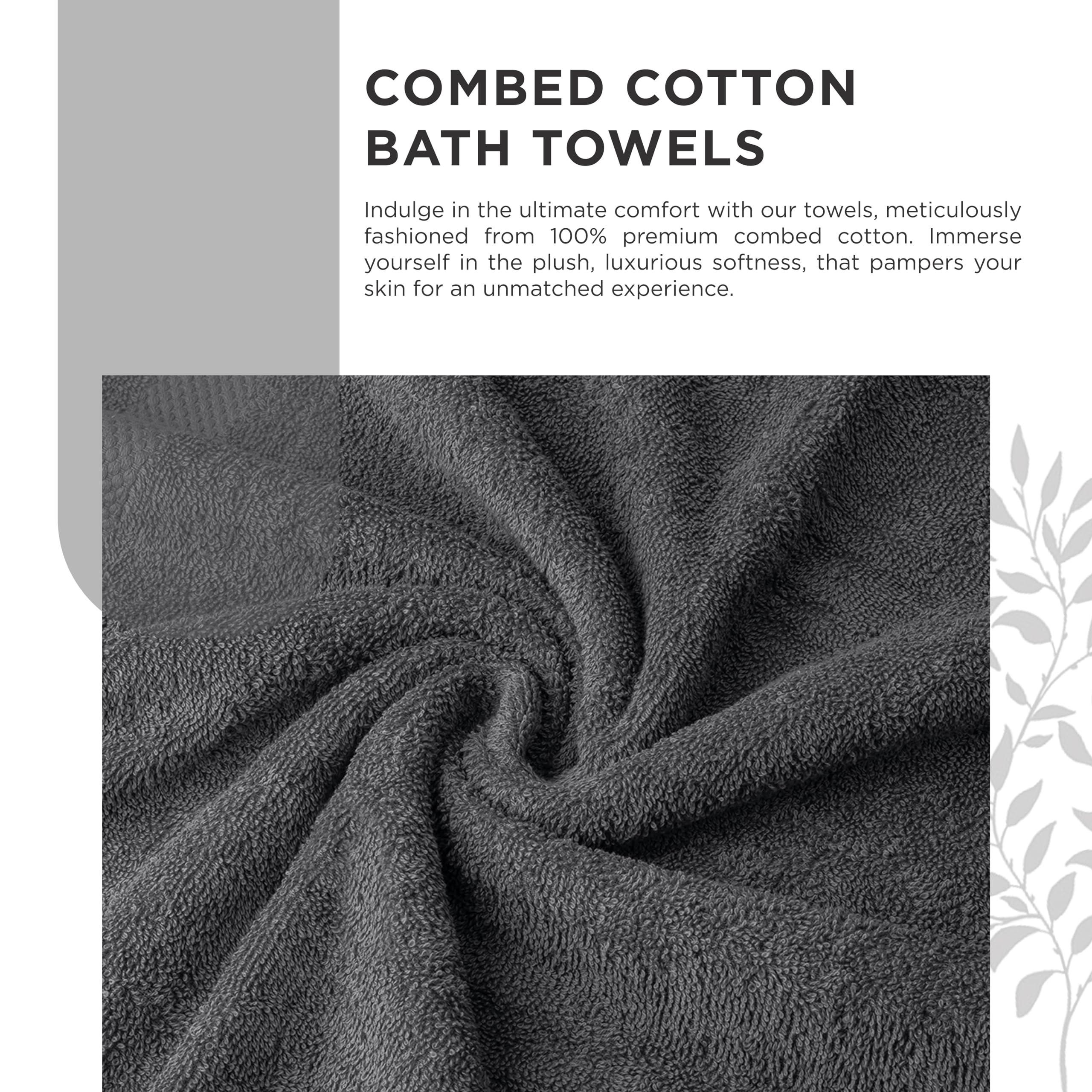 Villa Celestia 600 Gsm 100% Cotton Bath Towels, Grey, Set Of 4, Highly Absorbent, Plush, Soft, Quick Dry, 4 Pieces Combed Cotton