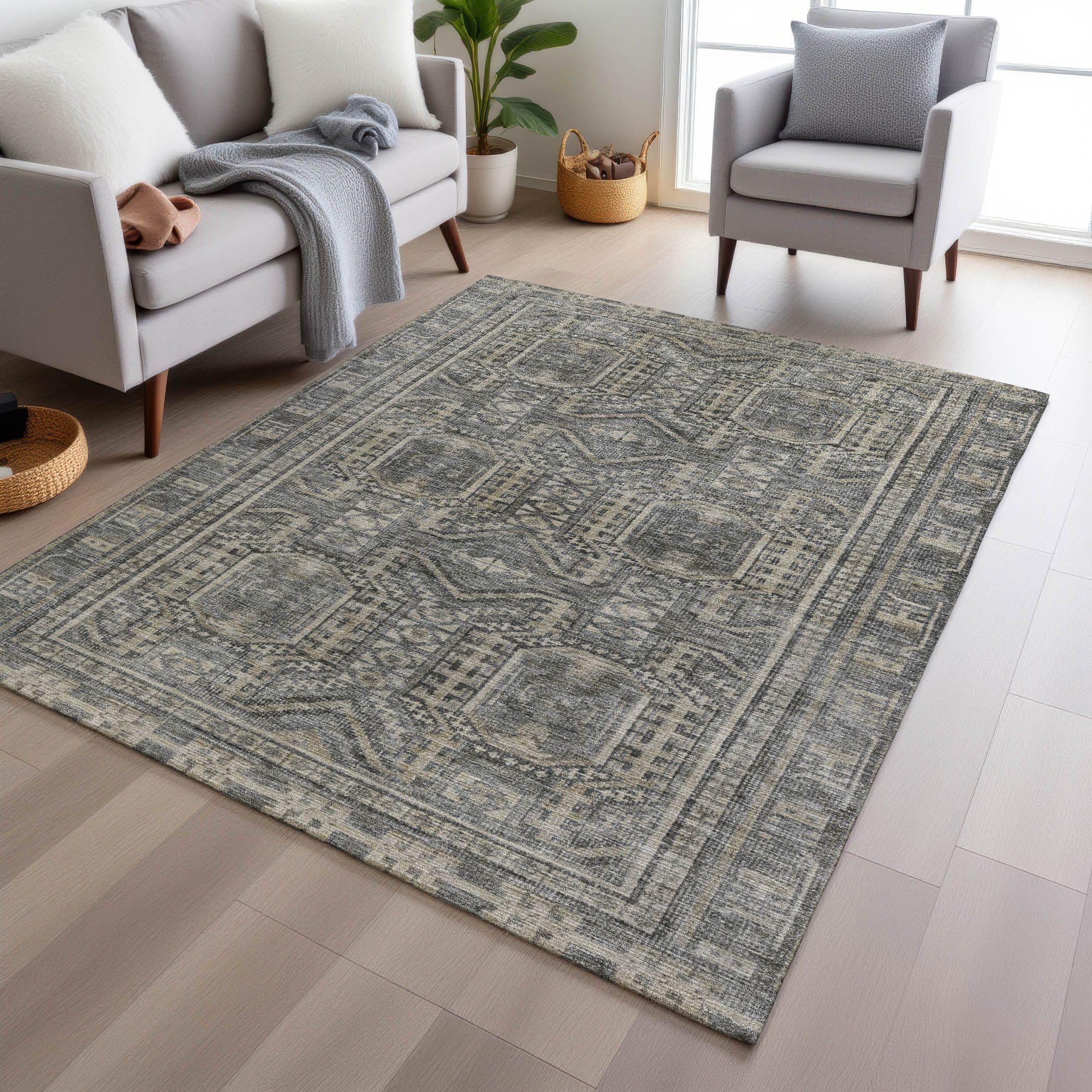 Machine Washable Indoor/Outdoor Chantille Pewter 9 x 12 Rug