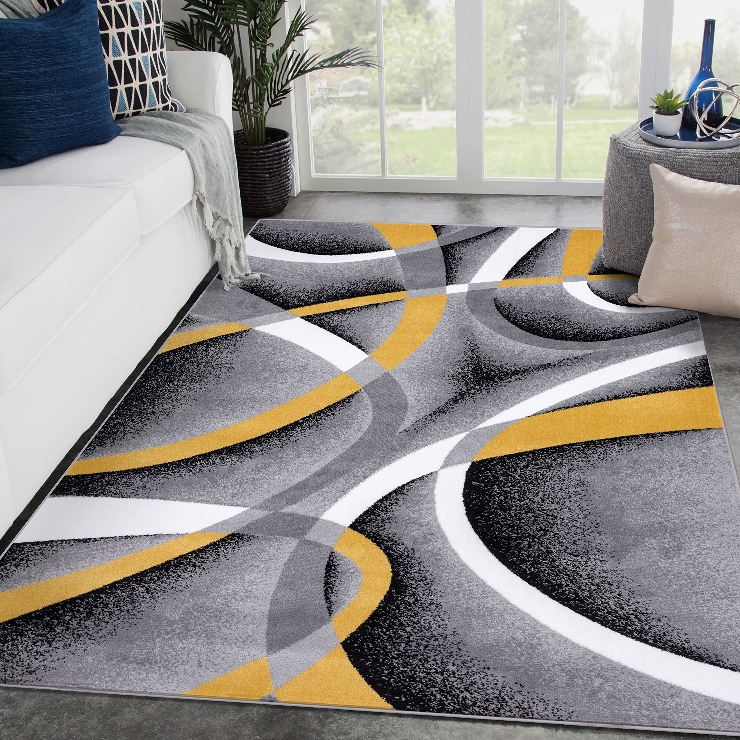 2305 Geometric Abstract Yellow 8x10 Area Rugs for Living Room