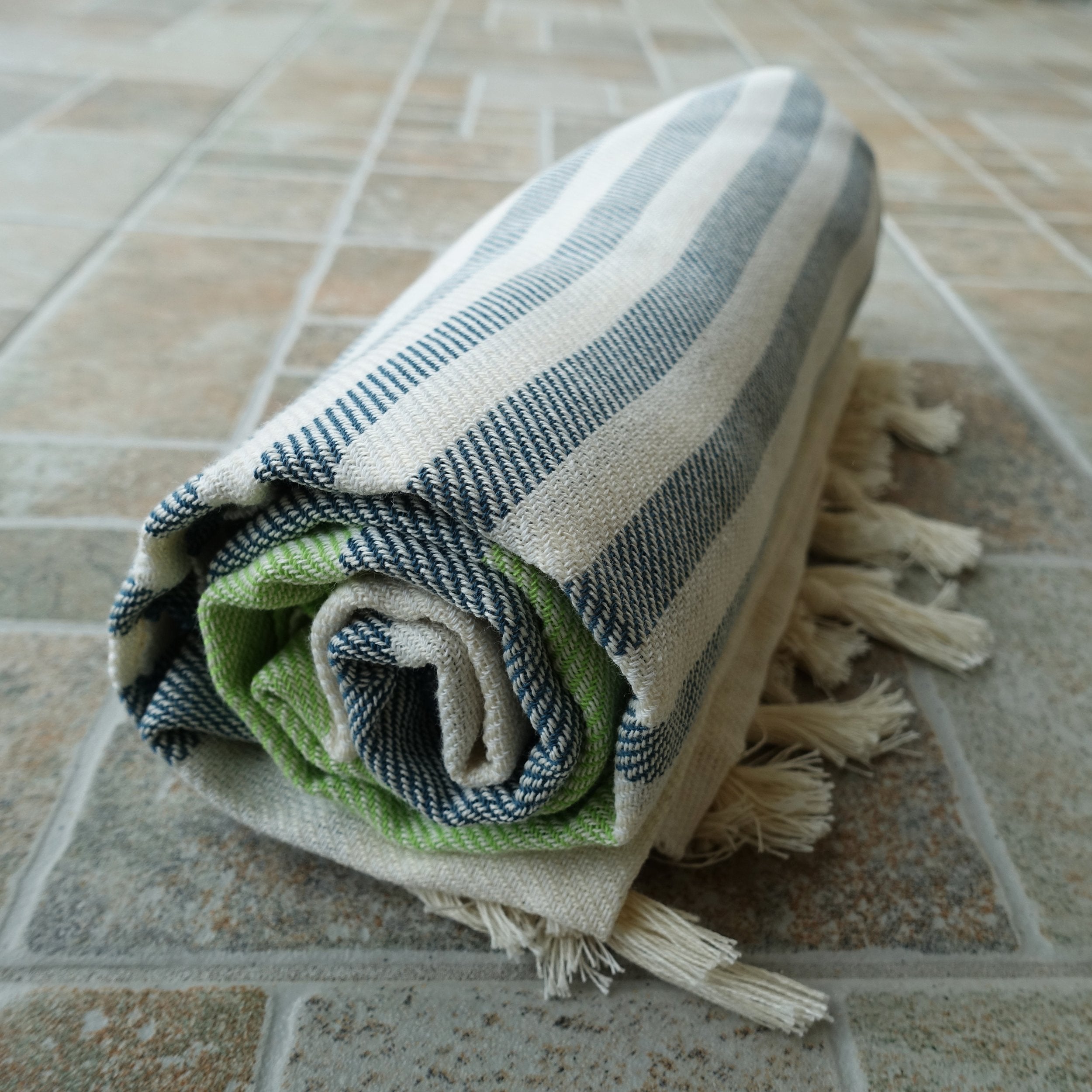 Dandelion - Palette Pattern - 100% Naturally-Dyed Cotton Turkish Towel Peshtemal - 71X39 Inches - Olive Green & Pistachio Green