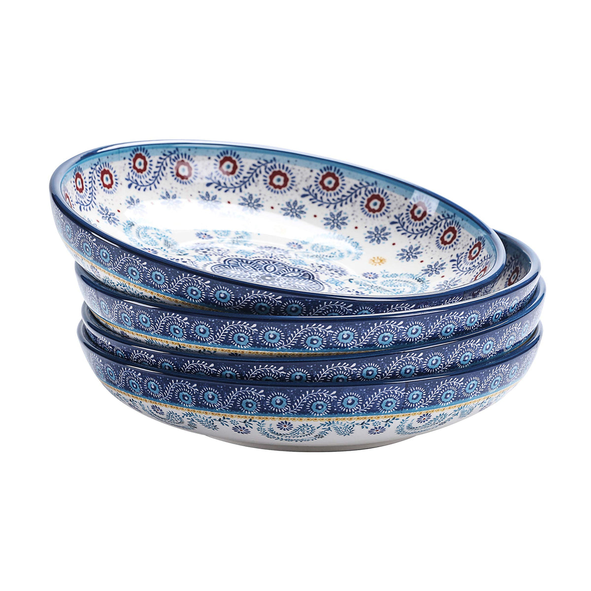 Bico Protea Cynaroides Ceramic 35Oz Dinner Bowls, Set Of 4, For Pasta, Salad, Cereal, Soup & Microwave & Dishwasher Safe