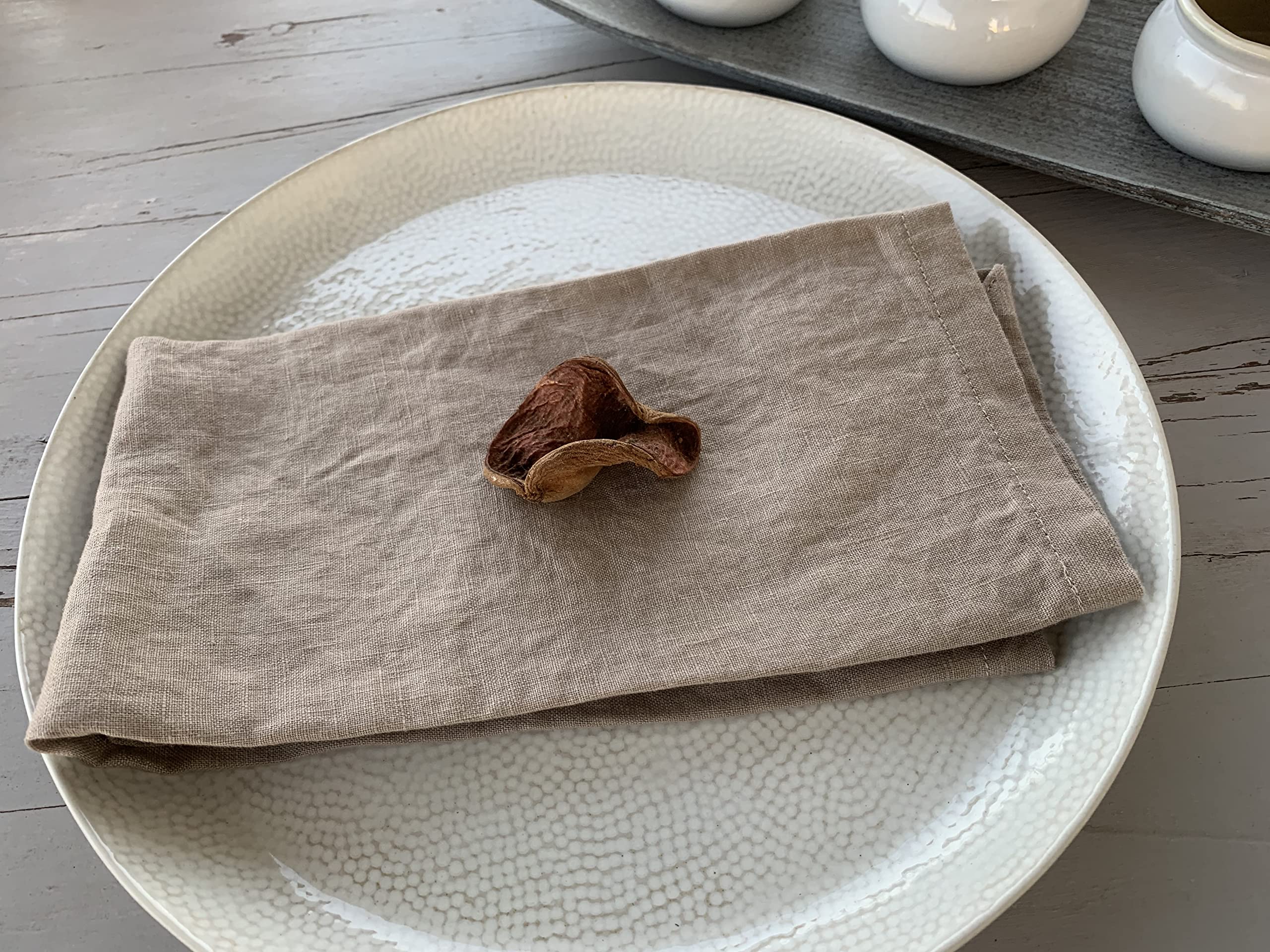 Linen Napkins -100% French Flax - Stonewashed Pure Linen Cloth Napkins - Size 18 Inch X 18 Inch - Set Of 4 (Natural Rustic Taupe