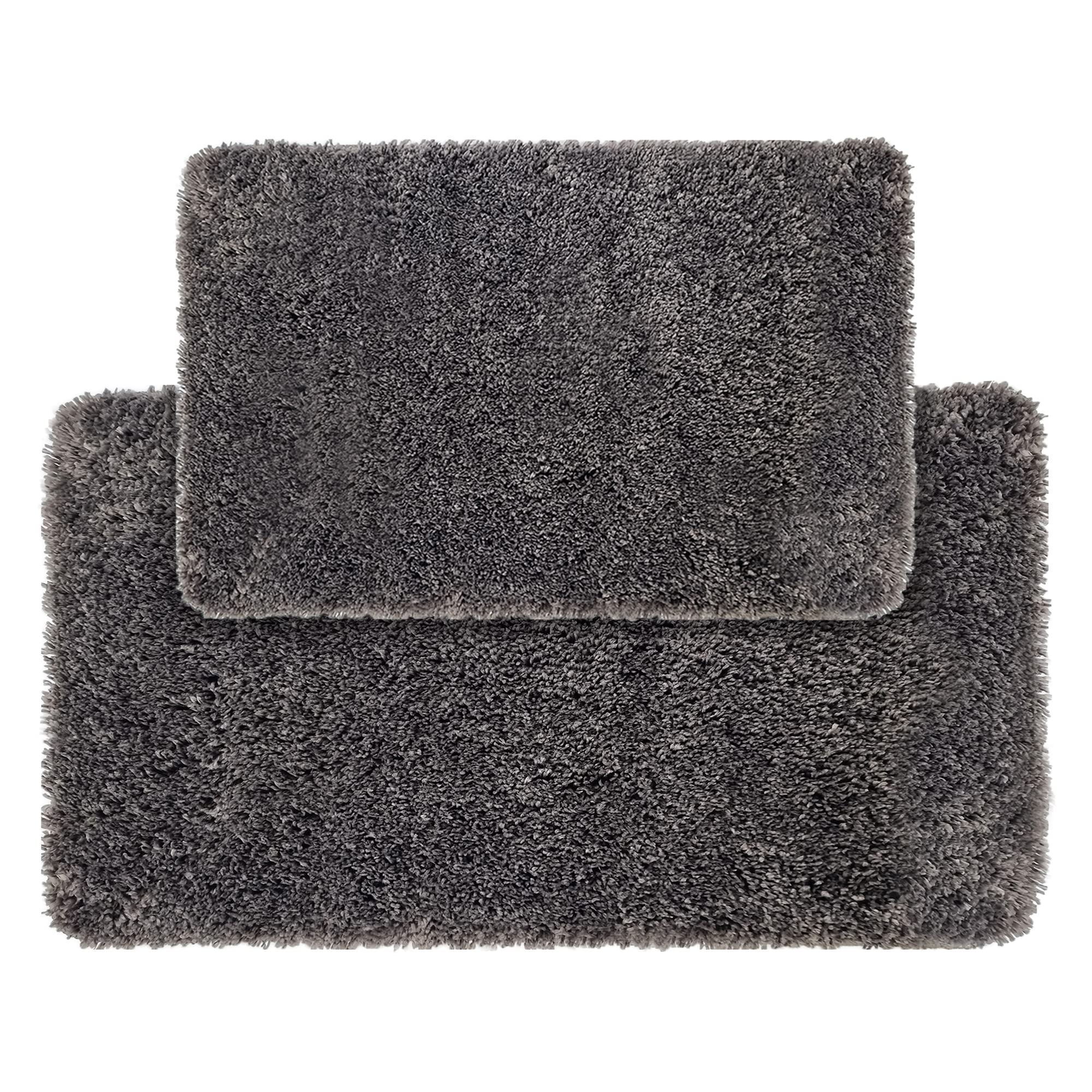 Sussexhome Solid Gray Bathroom Rugs Sets, Shower Rugs With Toilet Rugs Shower Rugs With Rectangular Shaped, Non Slip Bath Mats,