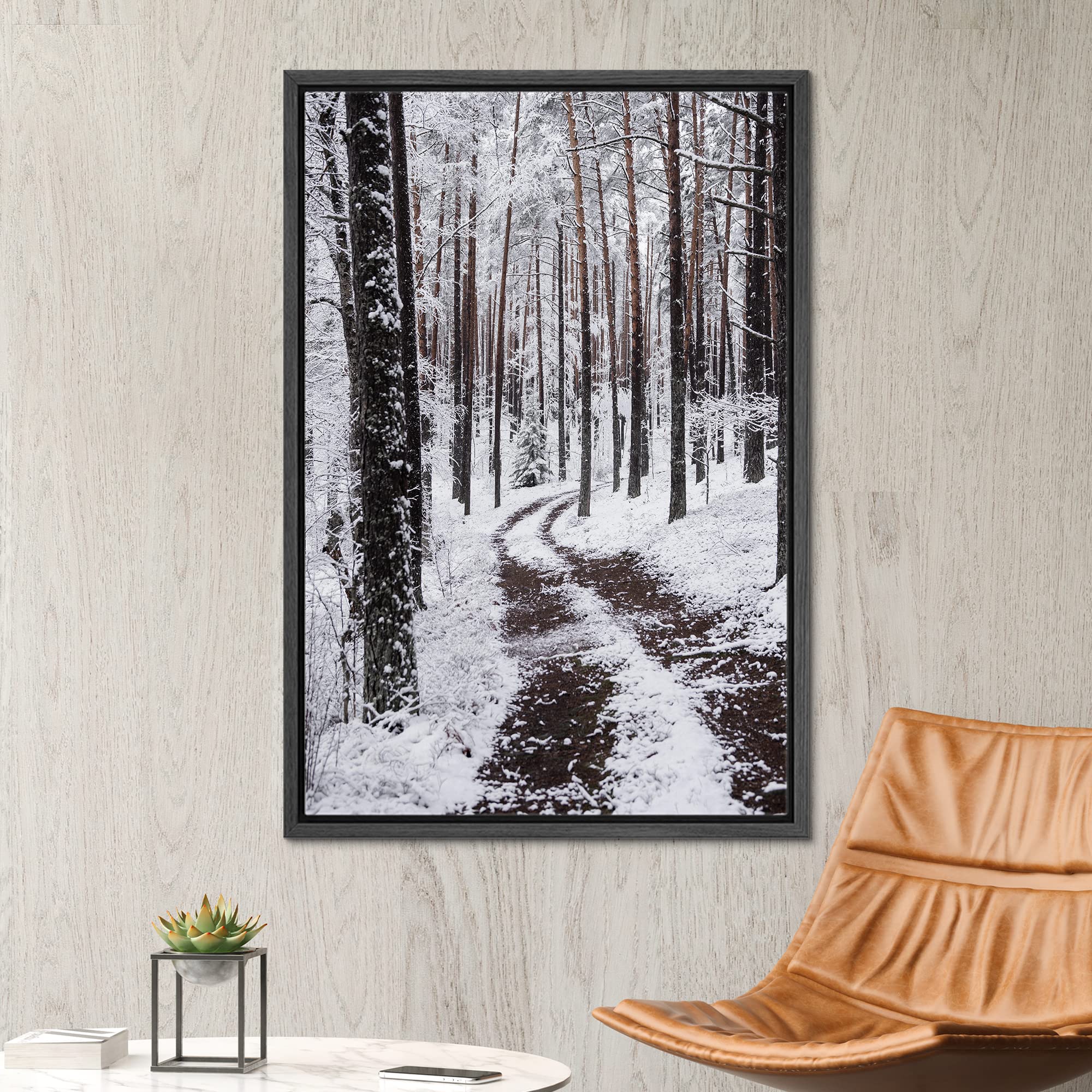 Signwin Framed Canvas Wall Art Winter Trees Cool Dramatic Forest Multicolor Nature Photography Rustic - 16''X24'' Black
