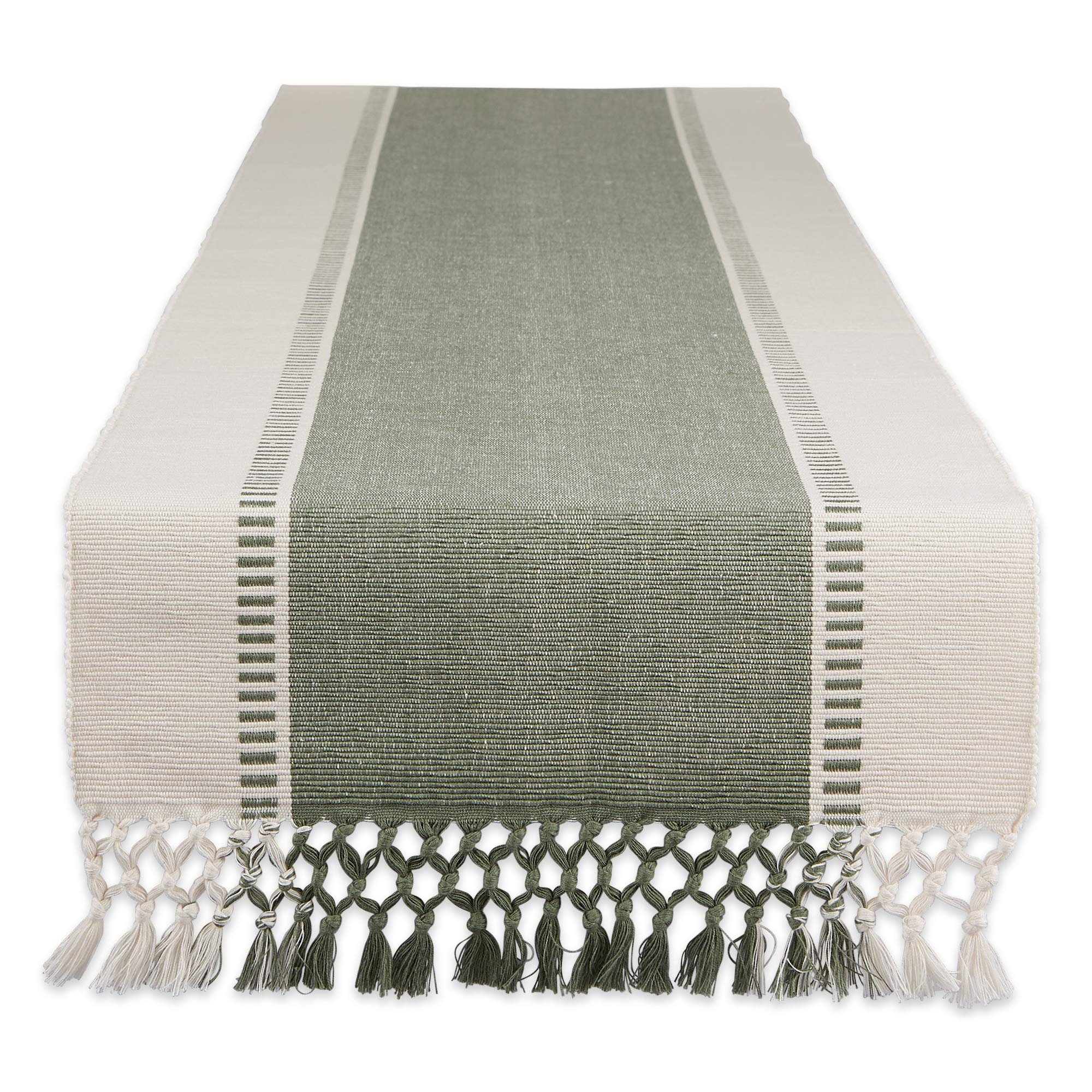 Dii Dobby Stripe Woven Table Runner, 13X108 (13X113.5, Fringe Included), Artichoke