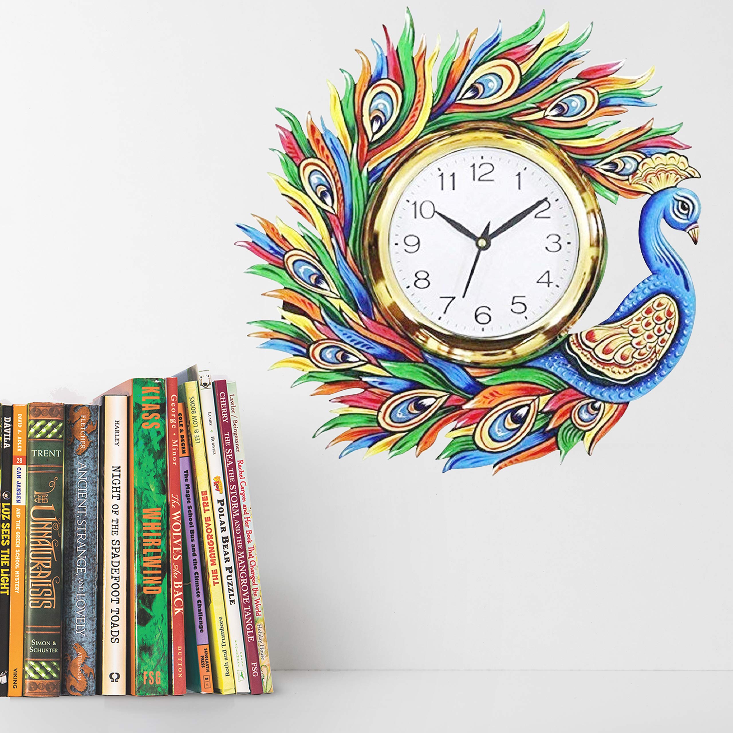 Capio Art Wooden Handicraft Handmade Hand Printed Animals Antique Design Wall Clock For Home, Living Room And Office Decor (Mult
