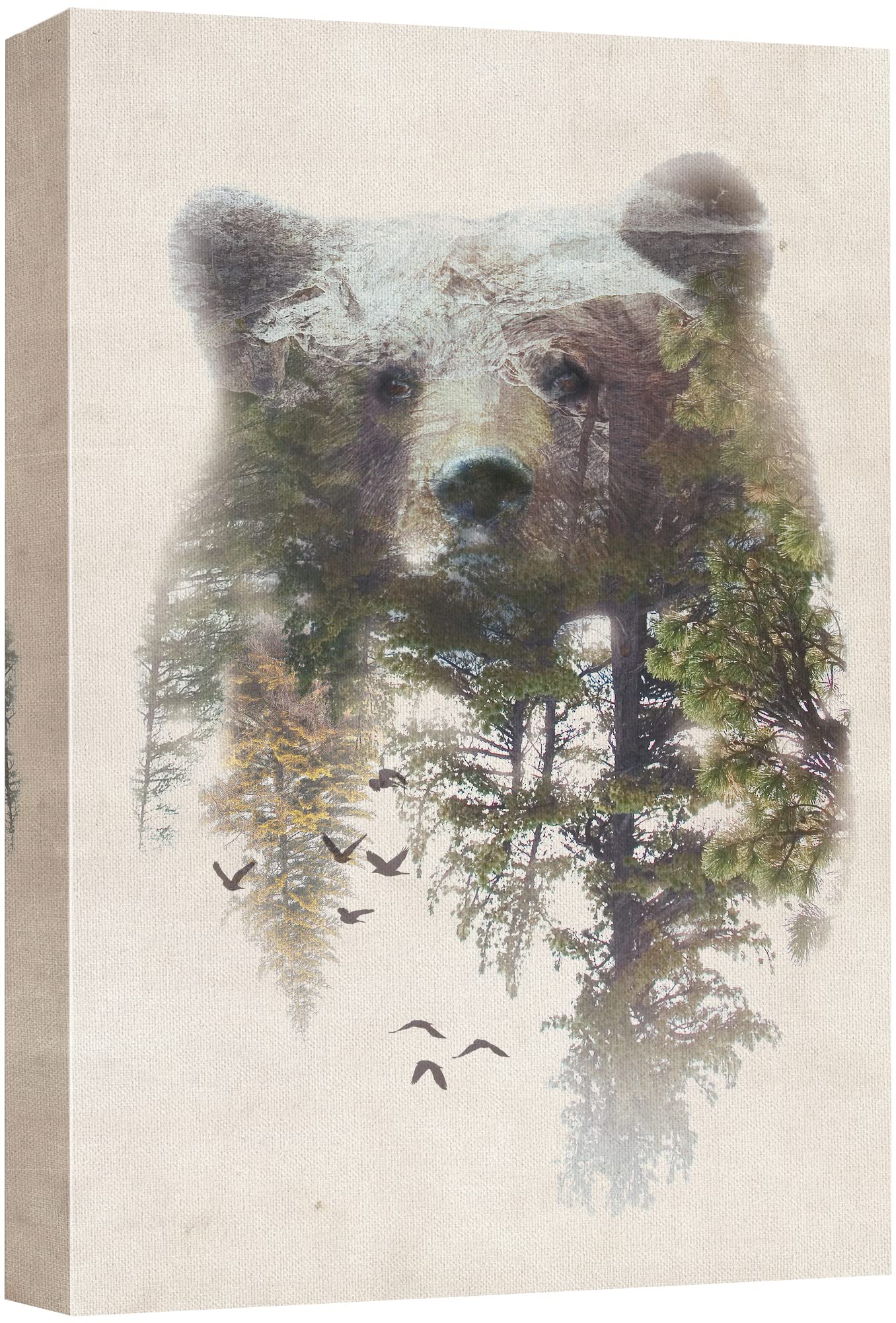Signwin Canvas Wall Art Bear And Spring Forest Double Exposure Photography Animals Wildlife Digital Art Modern Art Rustic Portra