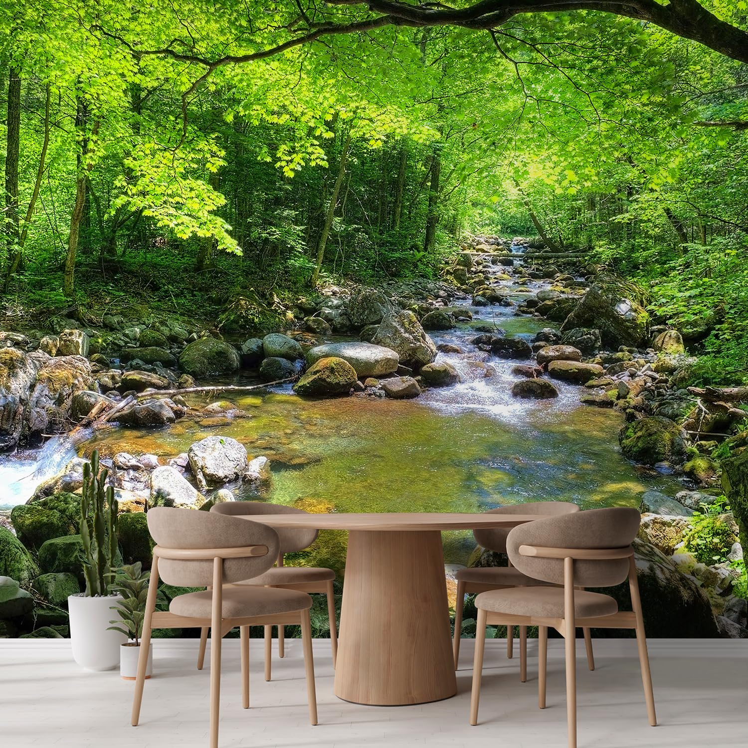 Wall26 - Fall Forest Stream Smolny In Russian Primorye Reserve - Removable Wall Mural | Self-Adhesive Large Wallpaper - 100X144