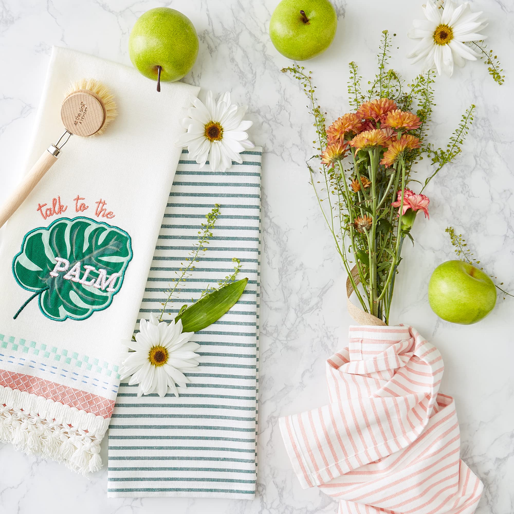 Dii Summer Basics Kitchen Collection Tropical Dishtowel Set, 18X28, Talk To The Palm