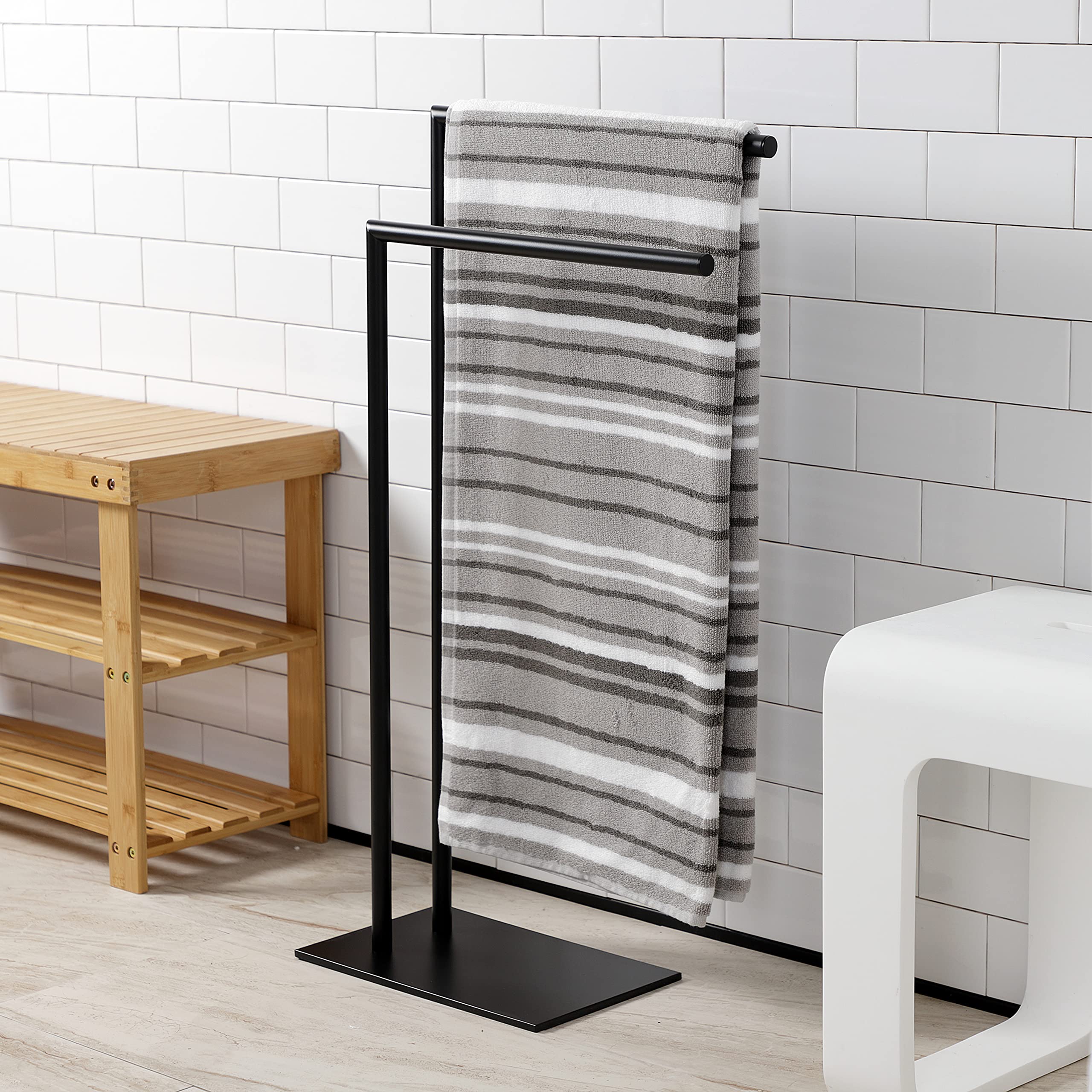 Kingston Brass Scc8320 Edenscape Freestanding Dual -Towel Rack, Matte Black