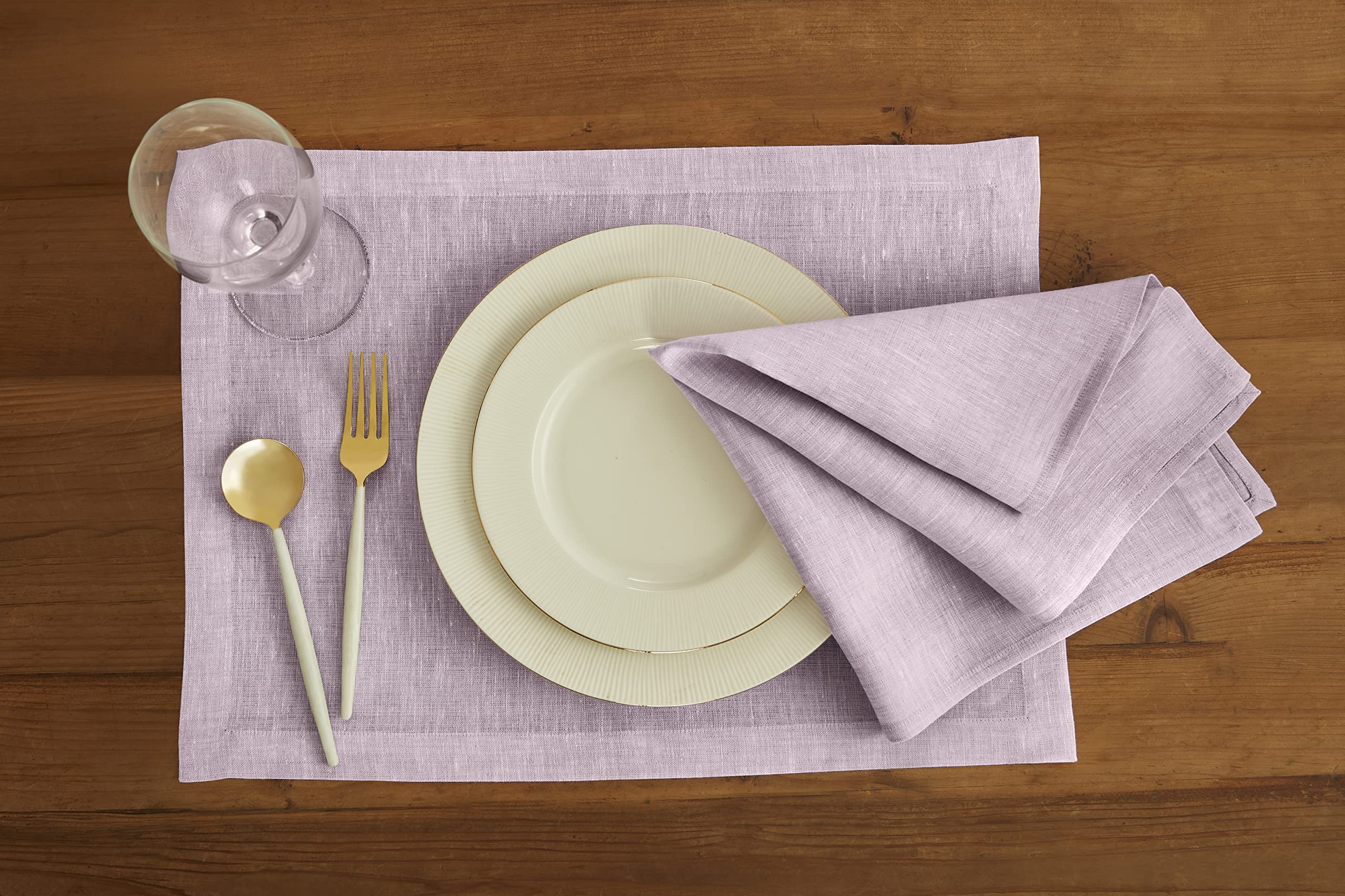 Solino Home Linen Placemats 19'' L X 14'' W Inch - 100% Pure Linen Chambray Lavender Cloth Placemats Set Of 4 - Athena, Washable