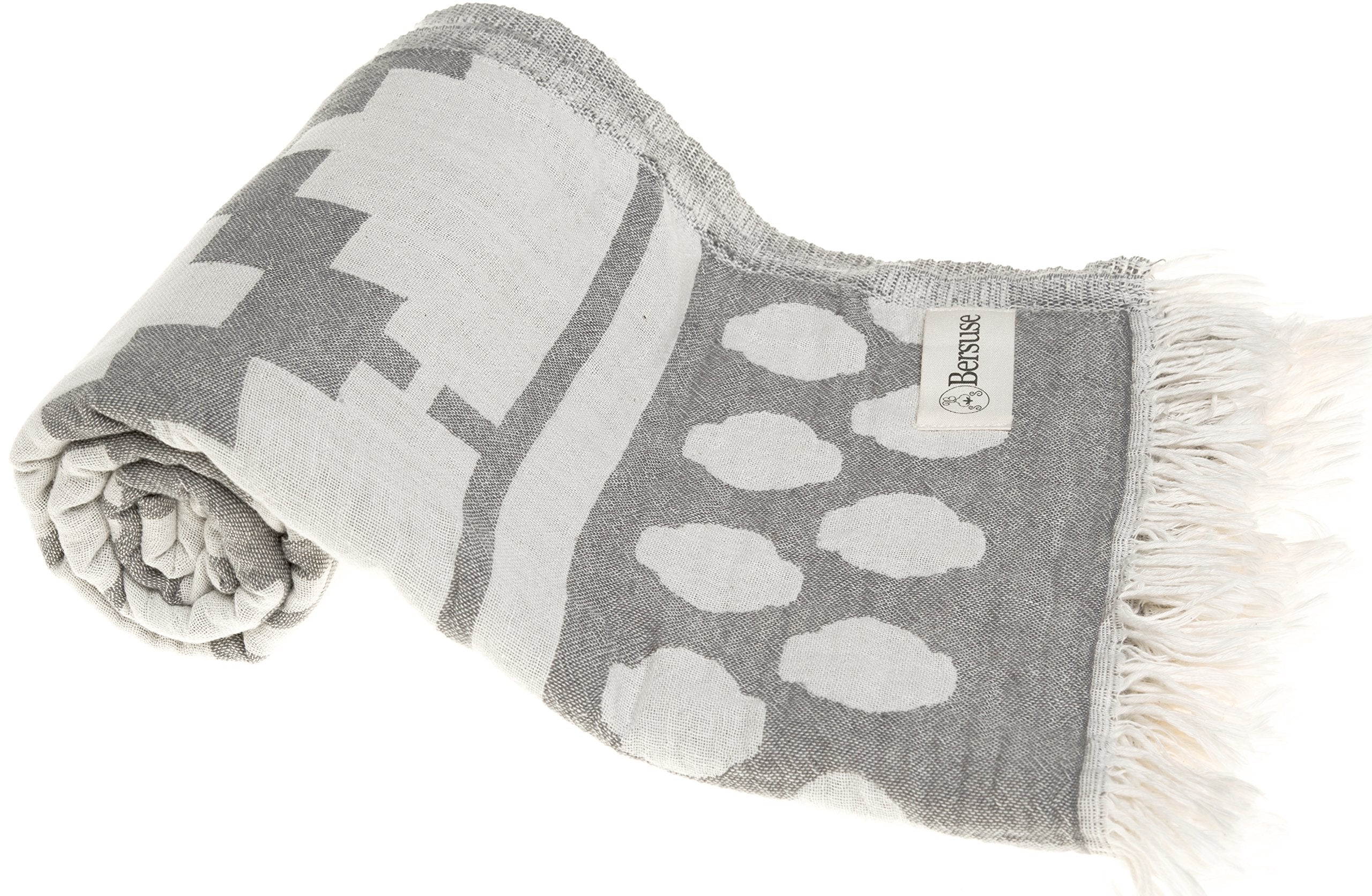 Bersuse 100% Cotton Baja Turkish Towel Beach Towel Bath Towel Dual Layer Peshtemal Beach Blanket Beach Essentials - 37X70 Inches