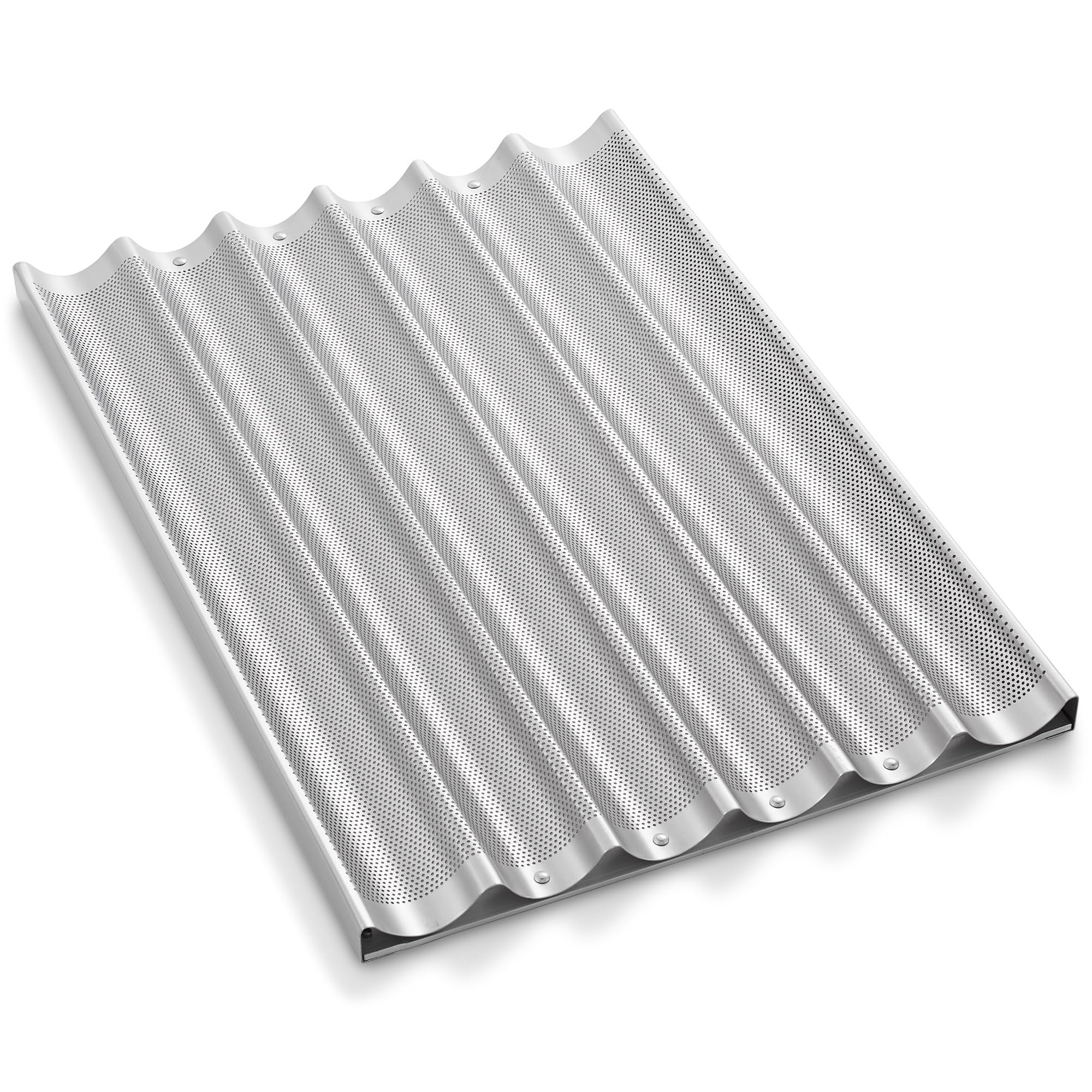 GRIDMANN 18 x 26 Commercial 6 Count Long Aluminum Baguette Pan, Perforated French Bread Loaf Baking Pan