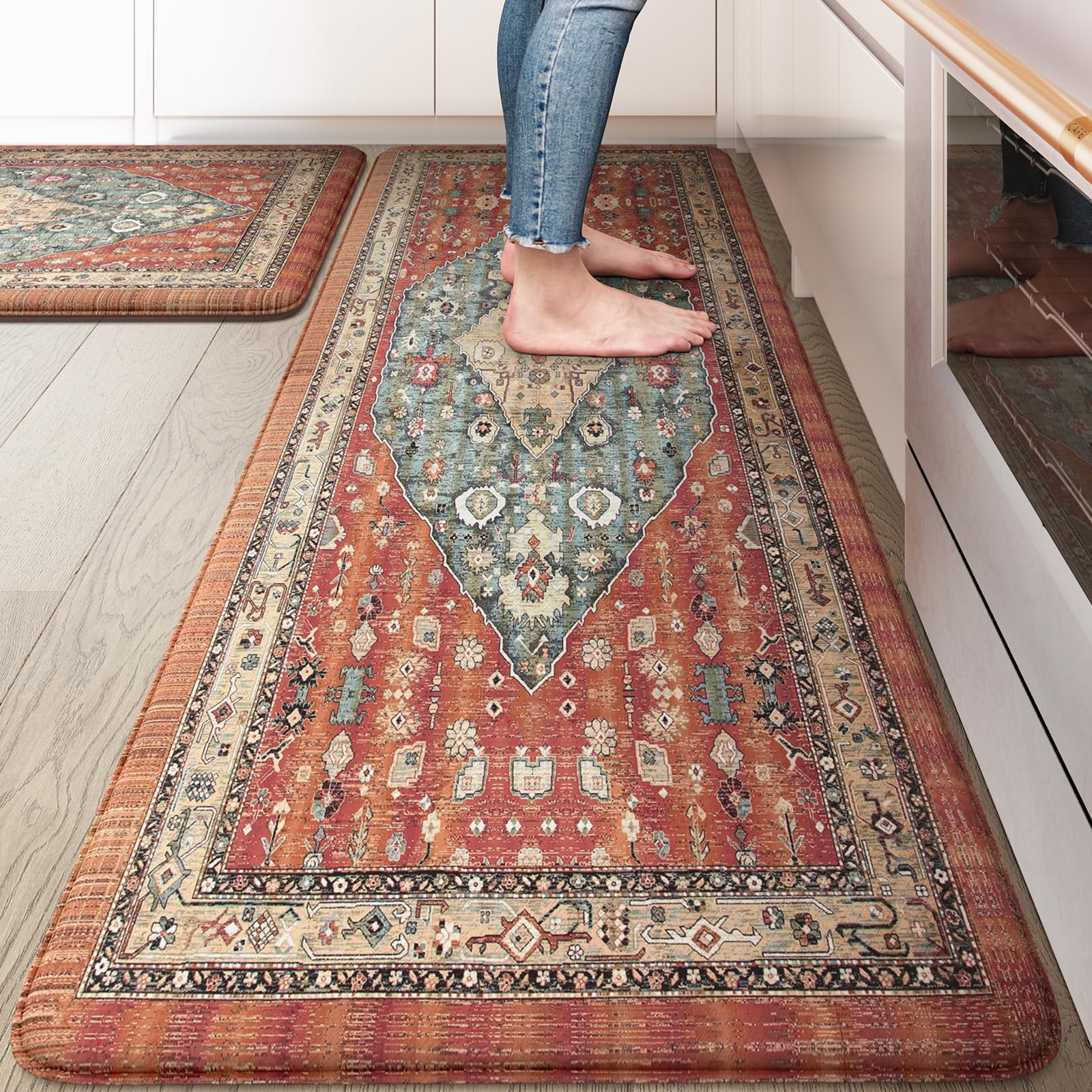 Collive Boho Kitchen Mats for Floor, Kitchen Mats Cushioned Anti Fatigue Waterproof Kitchen Rugs Sets of 2 Non-Skid Comfort Stan