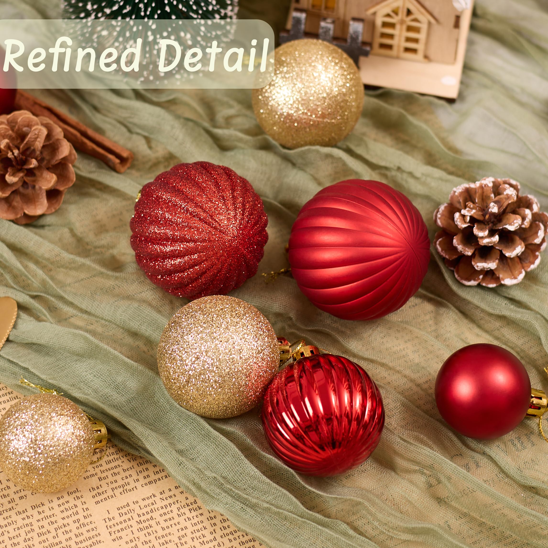 DounakeEvth Christmas Tree Decorations Ornament Set, 50ct Red and Gold Shatterproof Christmas Ball Ornaments Hanging Xmas Holida