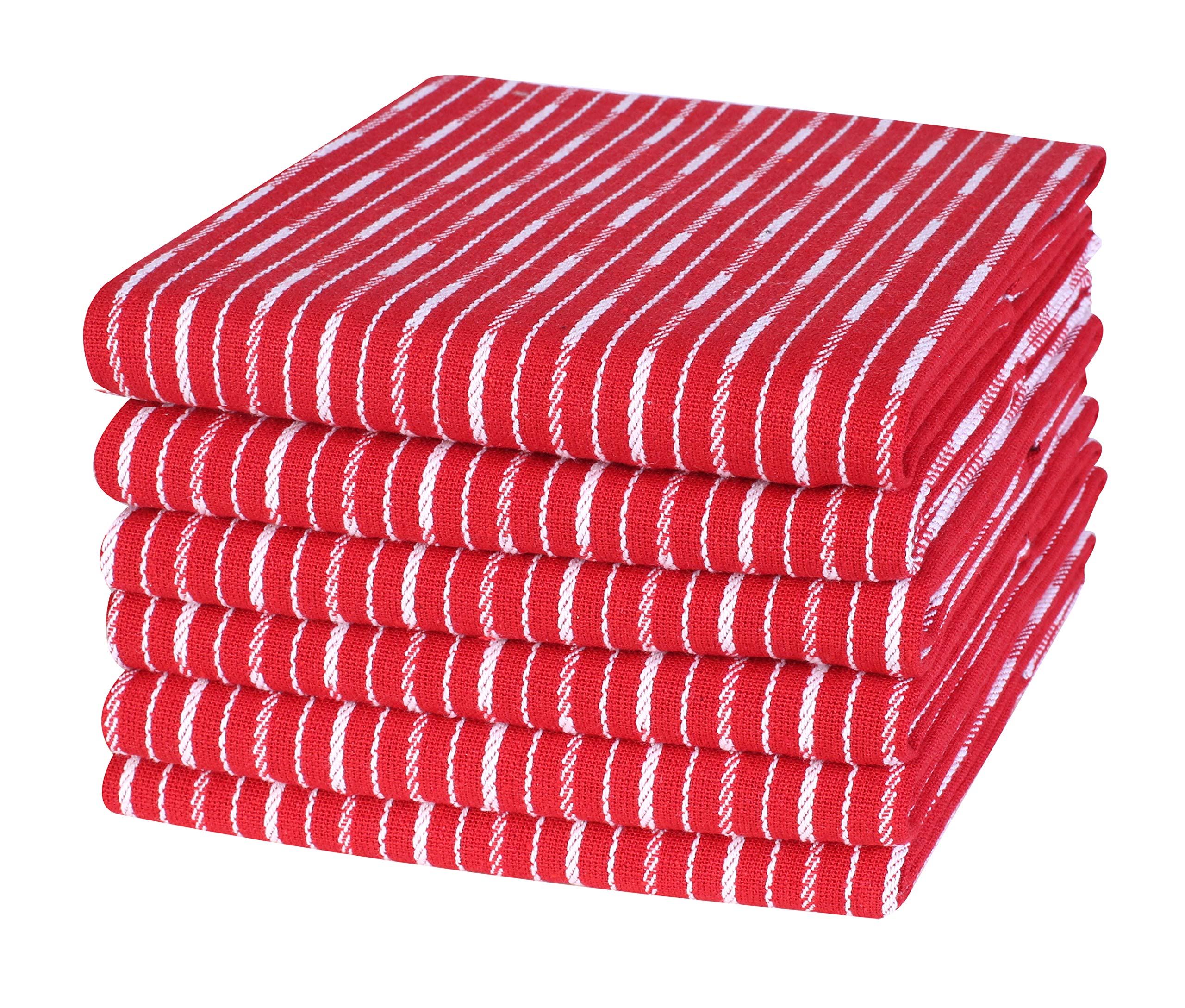 Brookyn Stripe Kitchen Towel 18X28Inch Red,100% Cotton, Quick Dry, Tea Towels, Bar Towels, Highly Absorbent, Cleaning Towels, Ki