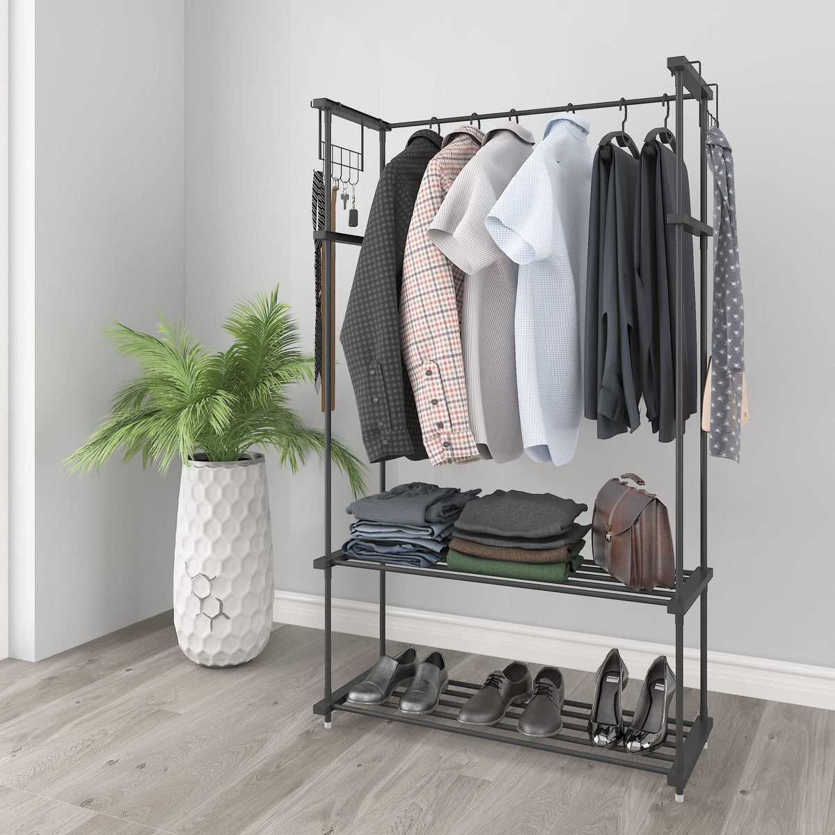 Leopax 2-In-1 Metal Garment Rack With Clothes Hanger, 2 Tier Wire Coat ...