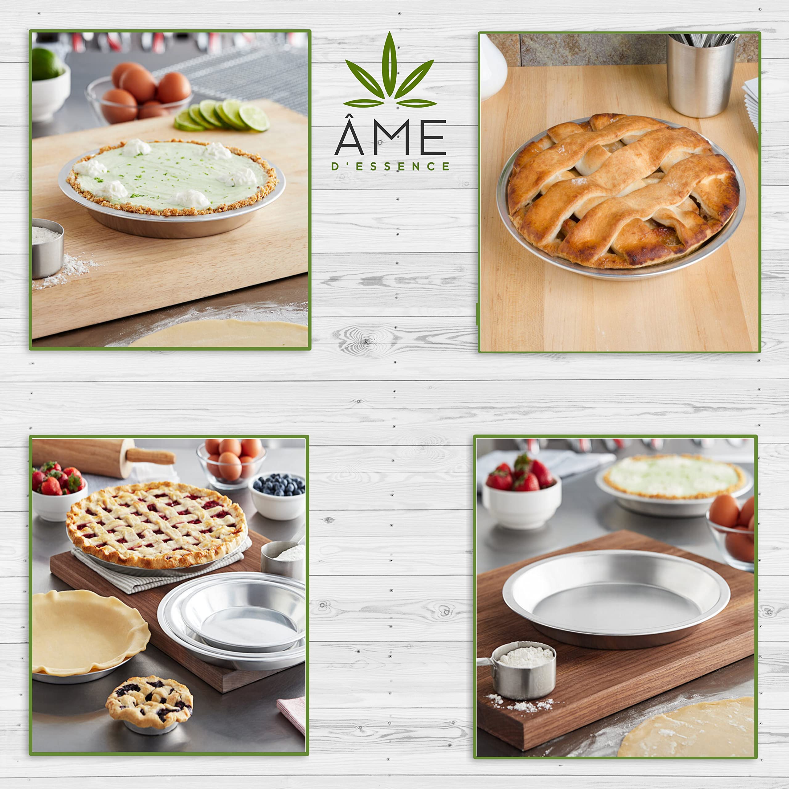 AME D'ESSENCE Aluminum Pie Pan, 12" Round, Commercial Grade, Silver