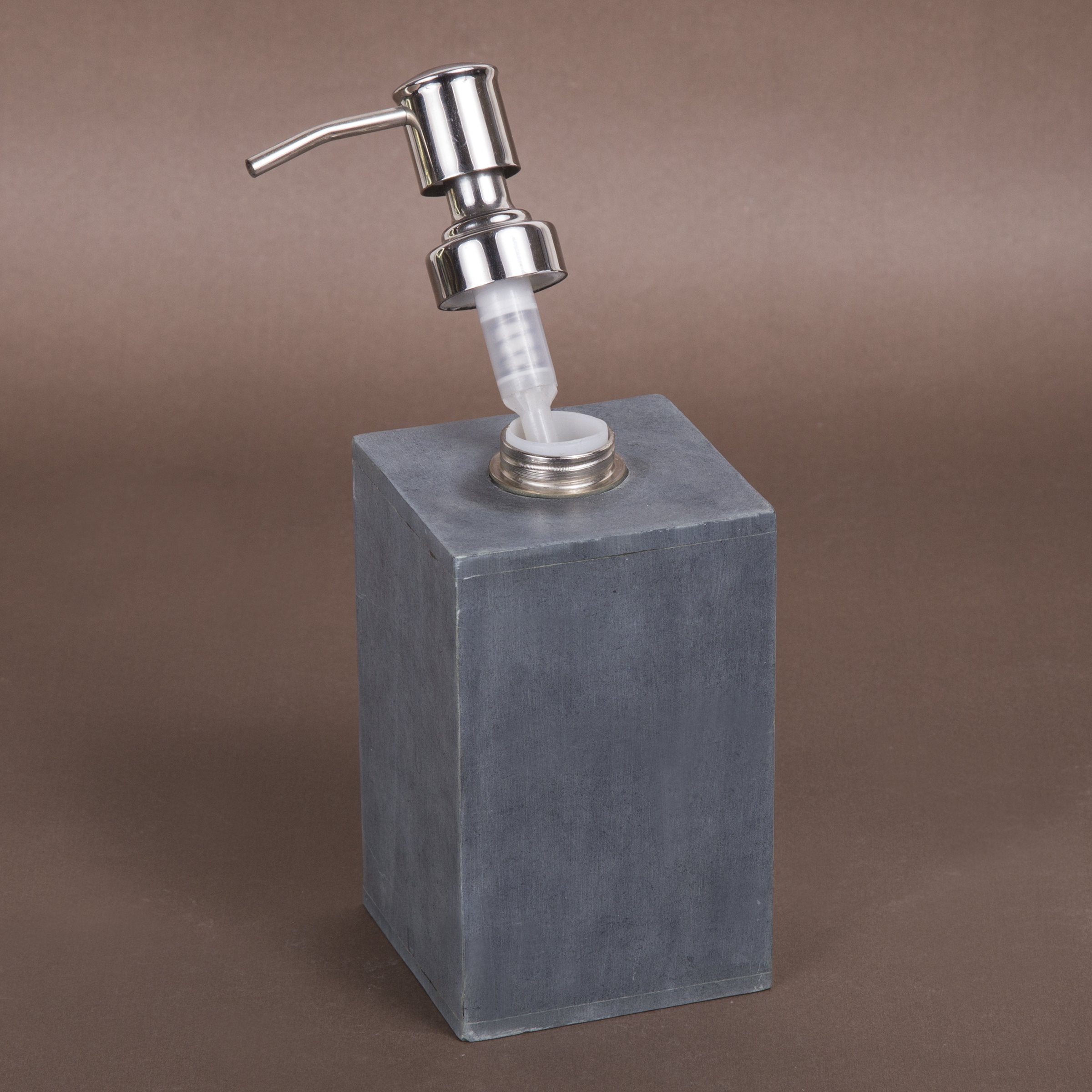 Creative Home Natural Soapstone Square Liquid Soap Dispenser Lotion Dispenser With Stainless Steel Pump, 3'' X 3'' X 7.3'' H, Gr