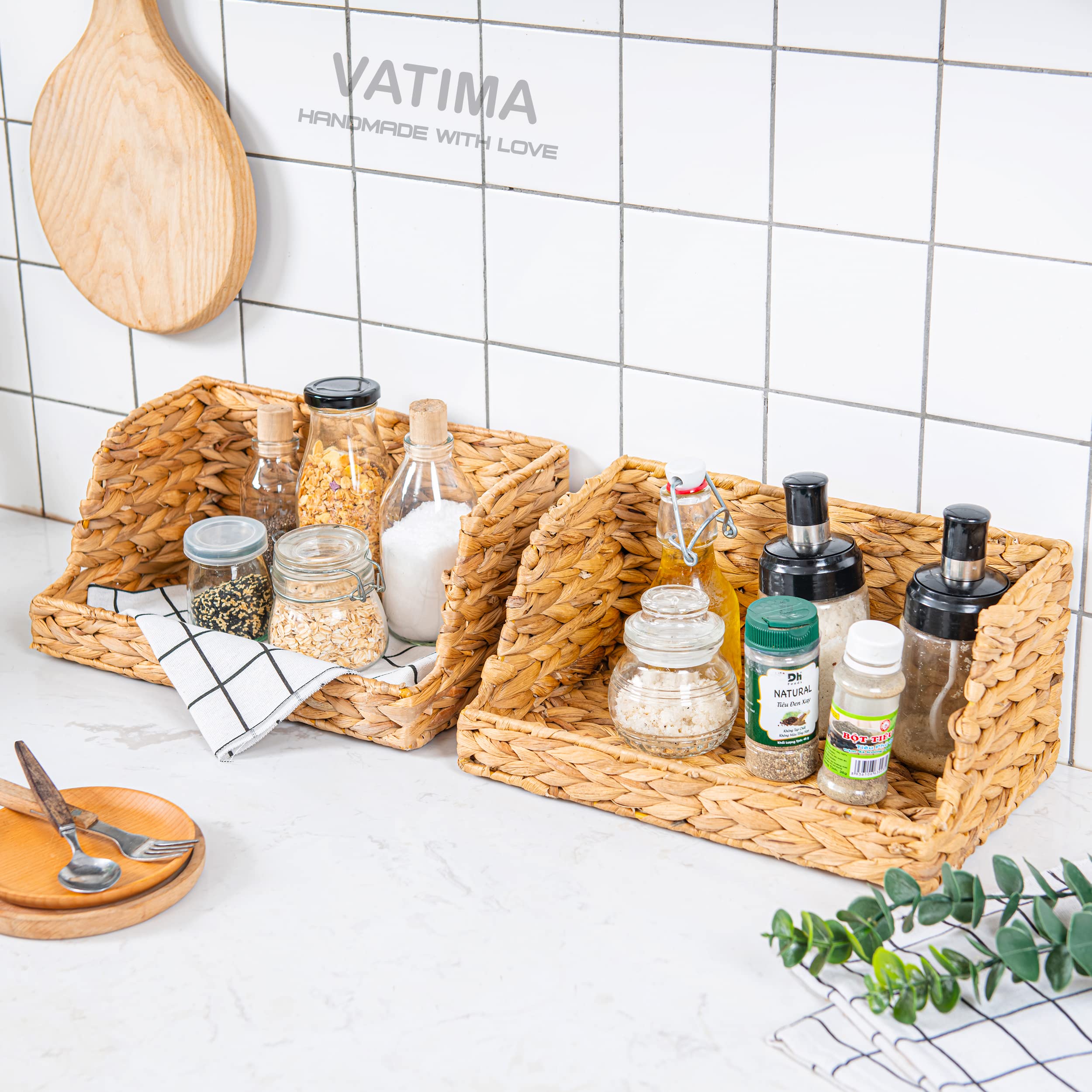 VATIMA Water Hyacinth Storage Baskets with Large Open-Front for Kitchen  Decorative for Living Room  13.4? x 9.5? x 5.5?  2 Pack