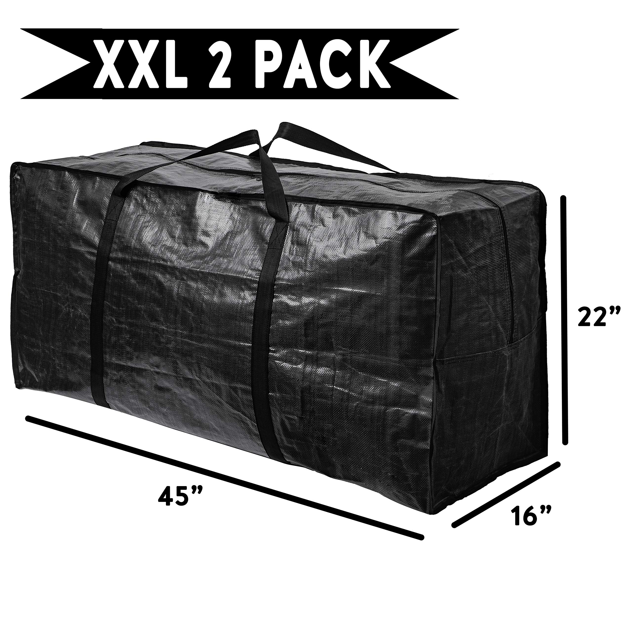 BAG-THAT! 2 Pack XXL Moving Bags  Jumbo Extra Large Heavy Duty Stronger Handles Wrap Around Storage Bags Moving Totes Storage Totes Zippered Reusable Moving Supplies Moving Boxes