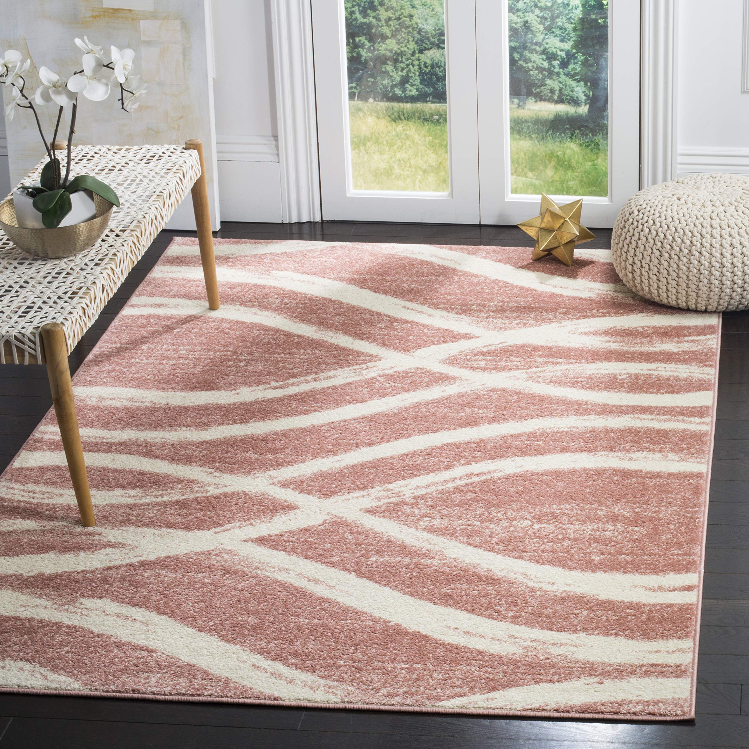 SAFAVIEH Adirondack Collection Area Rug - 6 x 9, Rose & Cream, Modern Wave Distressed Design, Non-Shedding & Easy Care, Ideal 