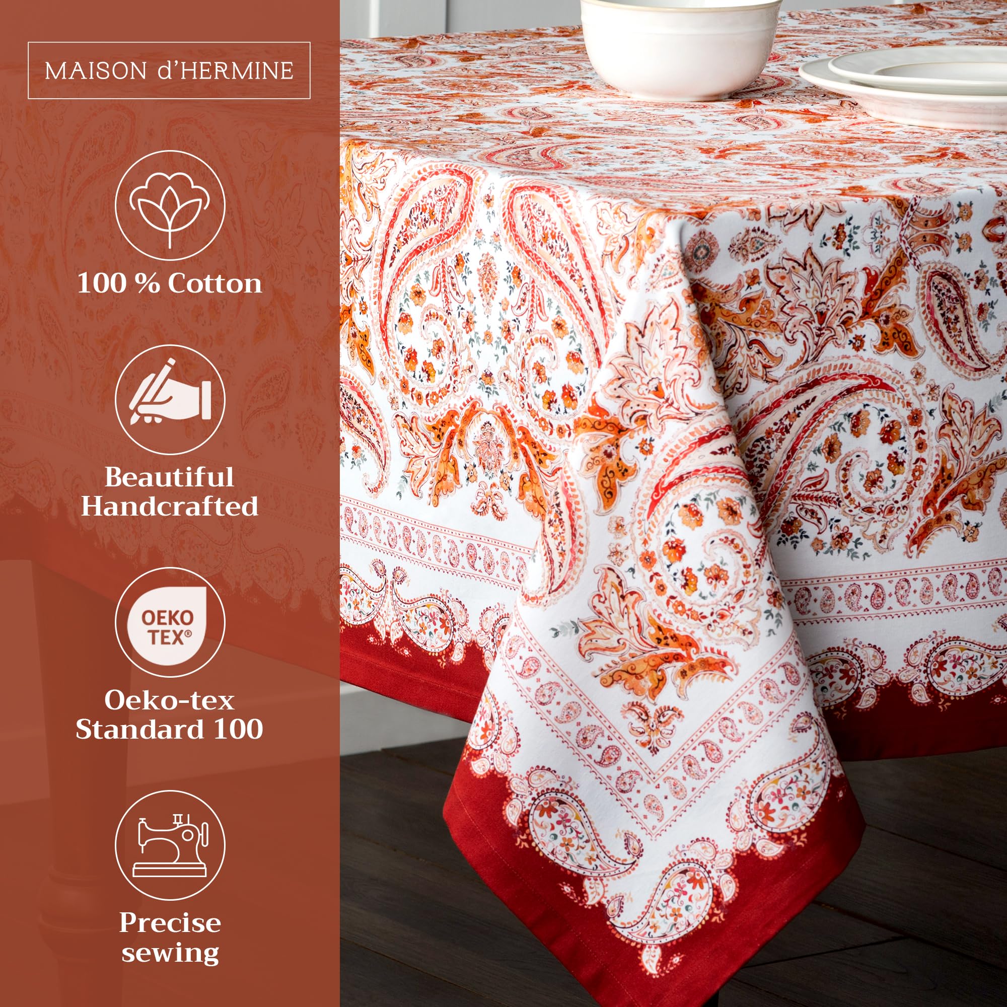 Maison D' Hermine Table Cloth 100% Cotton 60''X108'' Decorative Tablecover Washable Rectangle Tablecloths, Dining, Buffet Partie