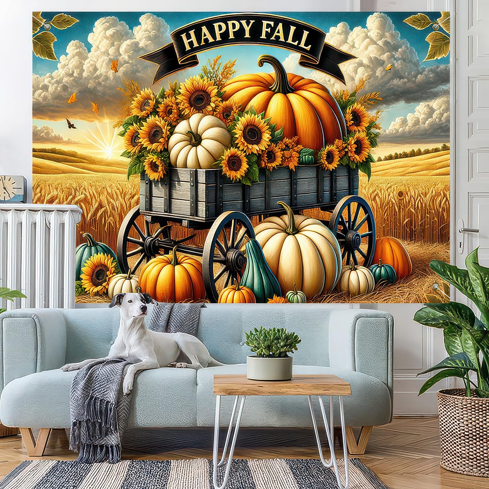 BlissYard 71x43 Inchs Happy Fall Banner Autumn Sunflower Pumpkin Backdrop Outdoor Indoor Decorations Fall Thanksgiving Truck Ban