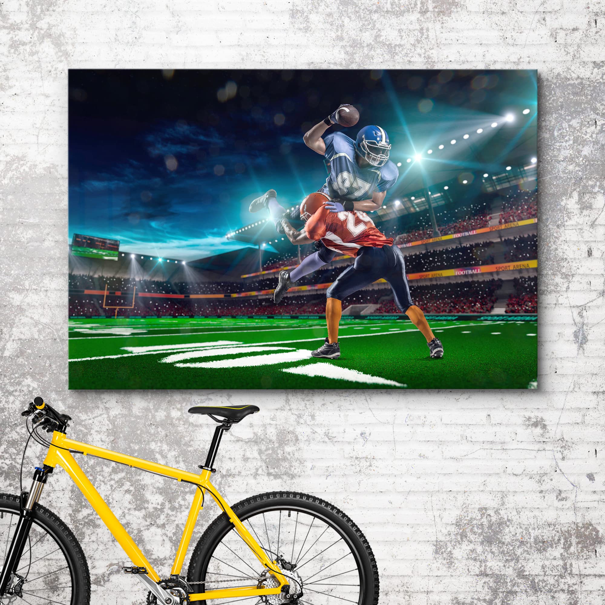 Wall26 Canvas Print Wall Art Football Player Tackle Neon Light Stadium Athletes Sports & Fitness Photography Realism Decorative