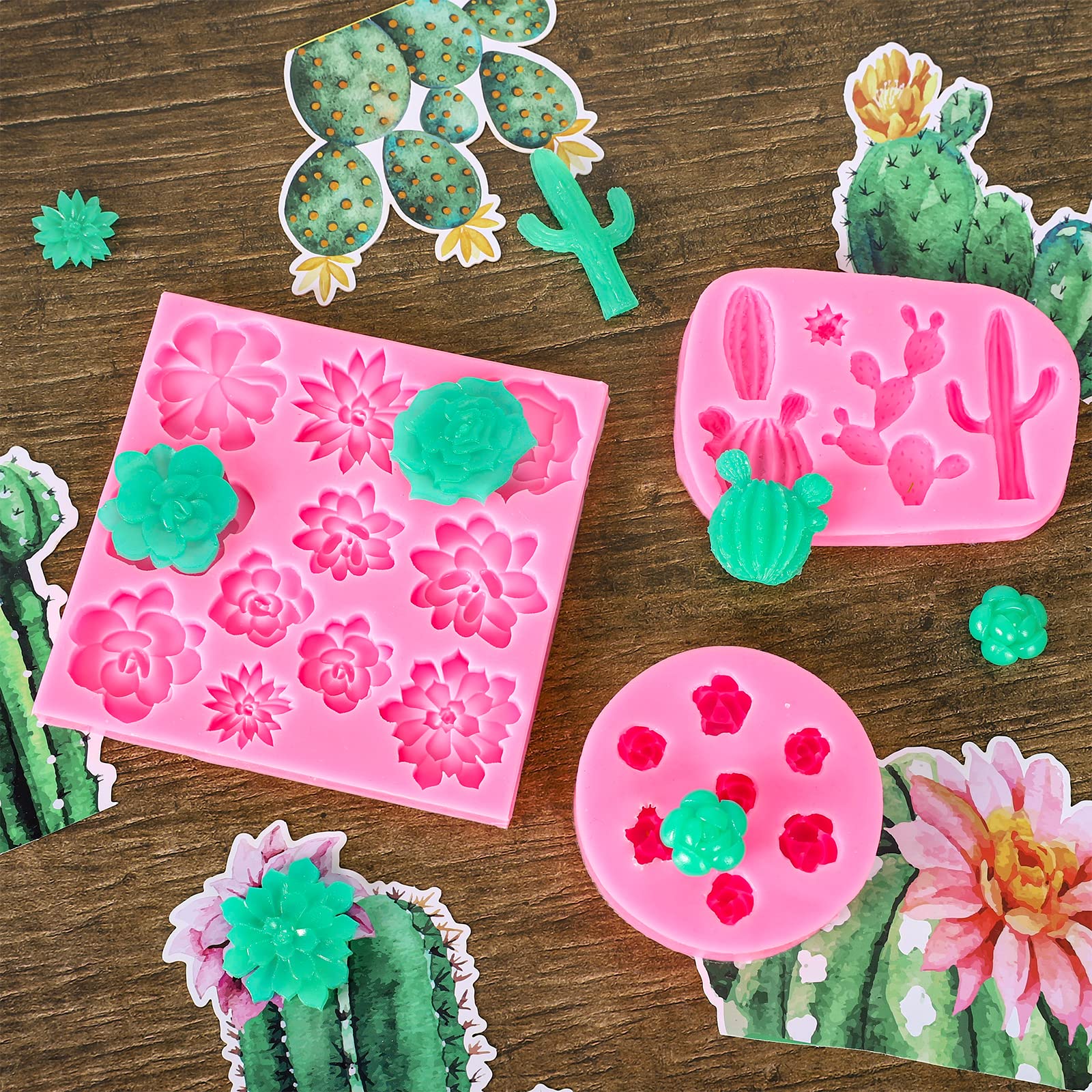 Whaline Succulent Fondant Molds 3D Silicone Cactus Succulents Leaves Moulds Succulent Plants Resin Molds Grow Plant Cupcake Cook