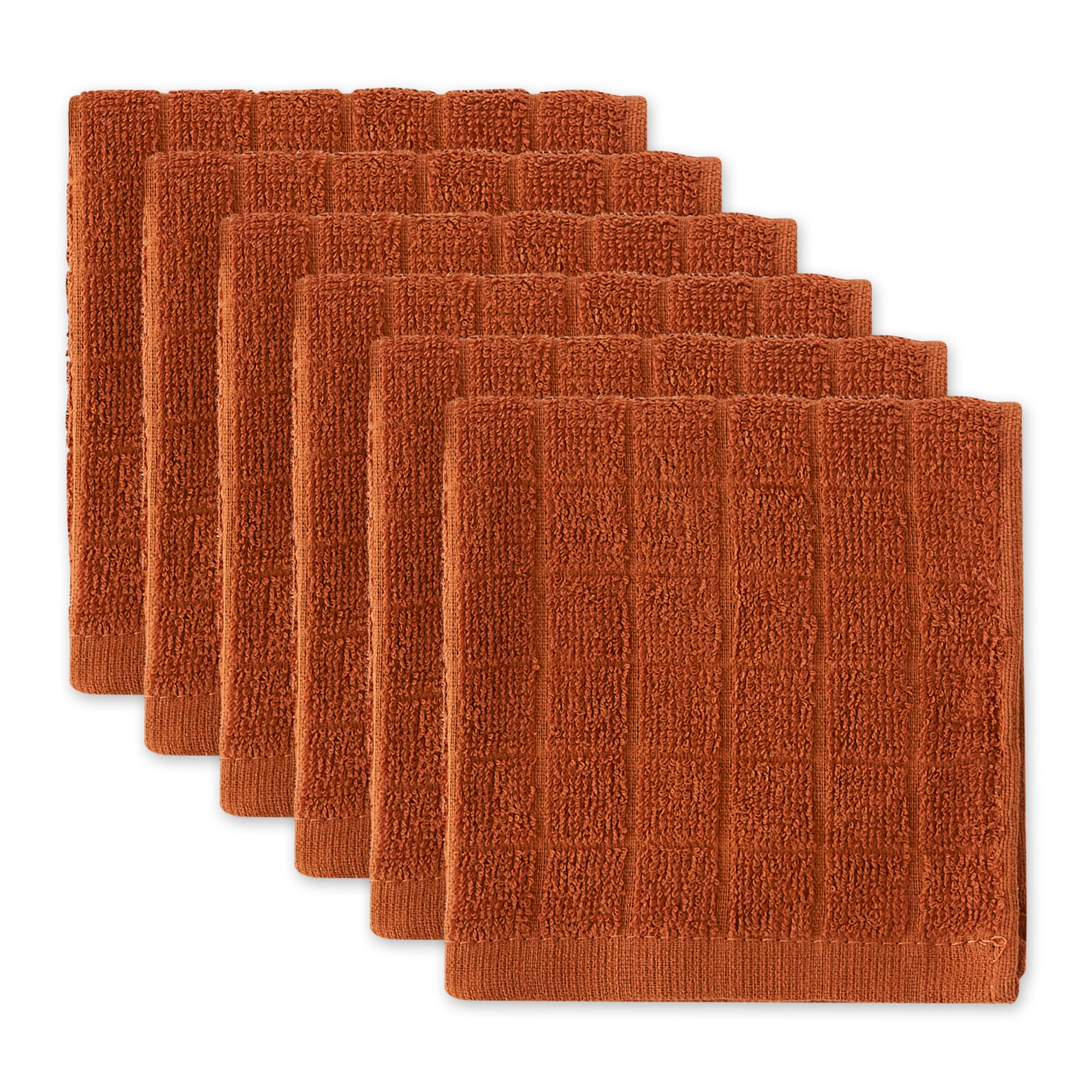 DII Basic Terry Collection Solid Windowpane Dishcloth Set  12x12  Cinnamon  6 Count
