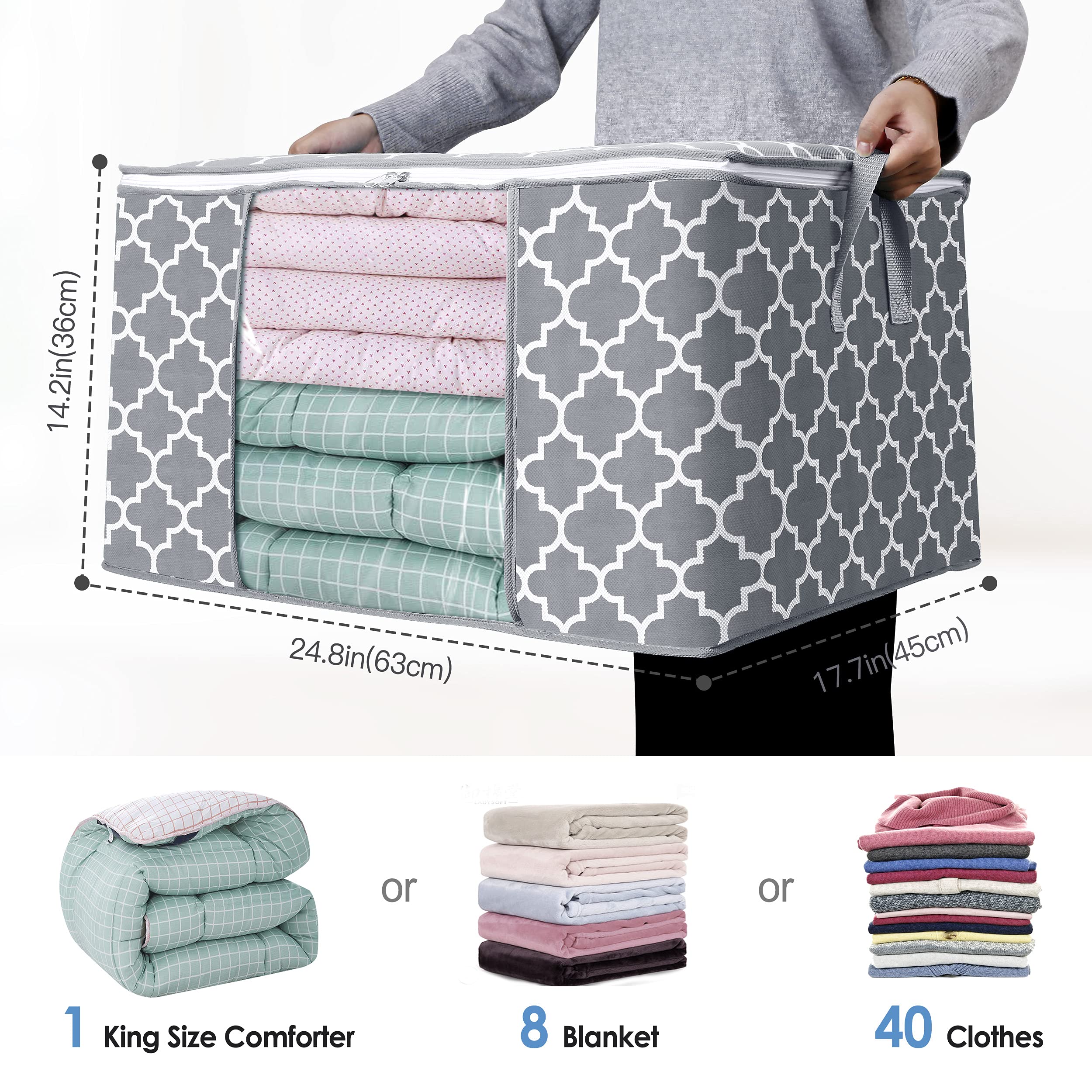 WISELIFE Storage Bags 100L 2-Pack Large Blanket Clothes Organization and Storage Containers for Bedding, Comforters, Foldable Or