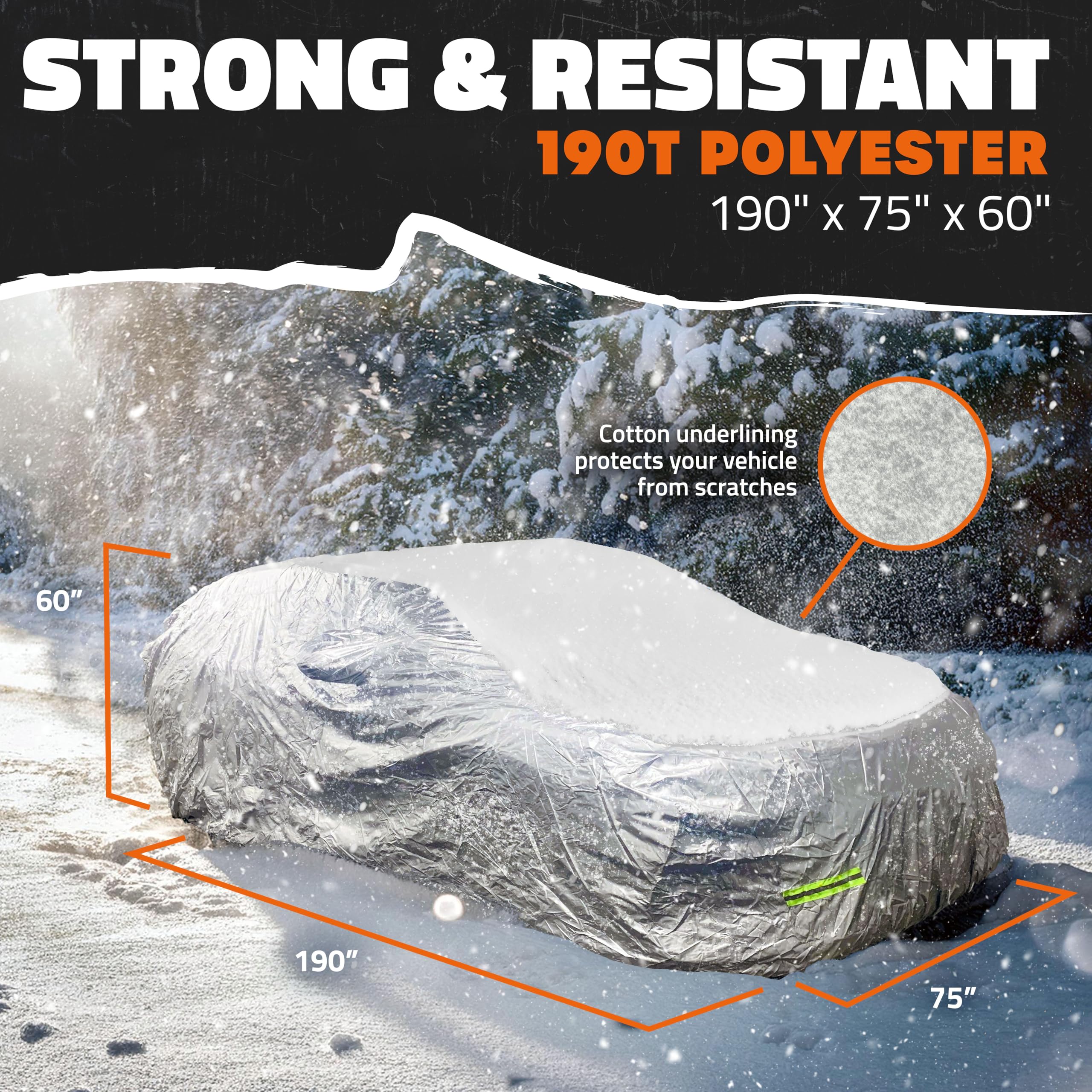 Mockins 190 X 75 X 60 190T Silver Polyester Car Cover - The All Weather Car Cover Is Lightweight, Breathable  Waterproof And Wil