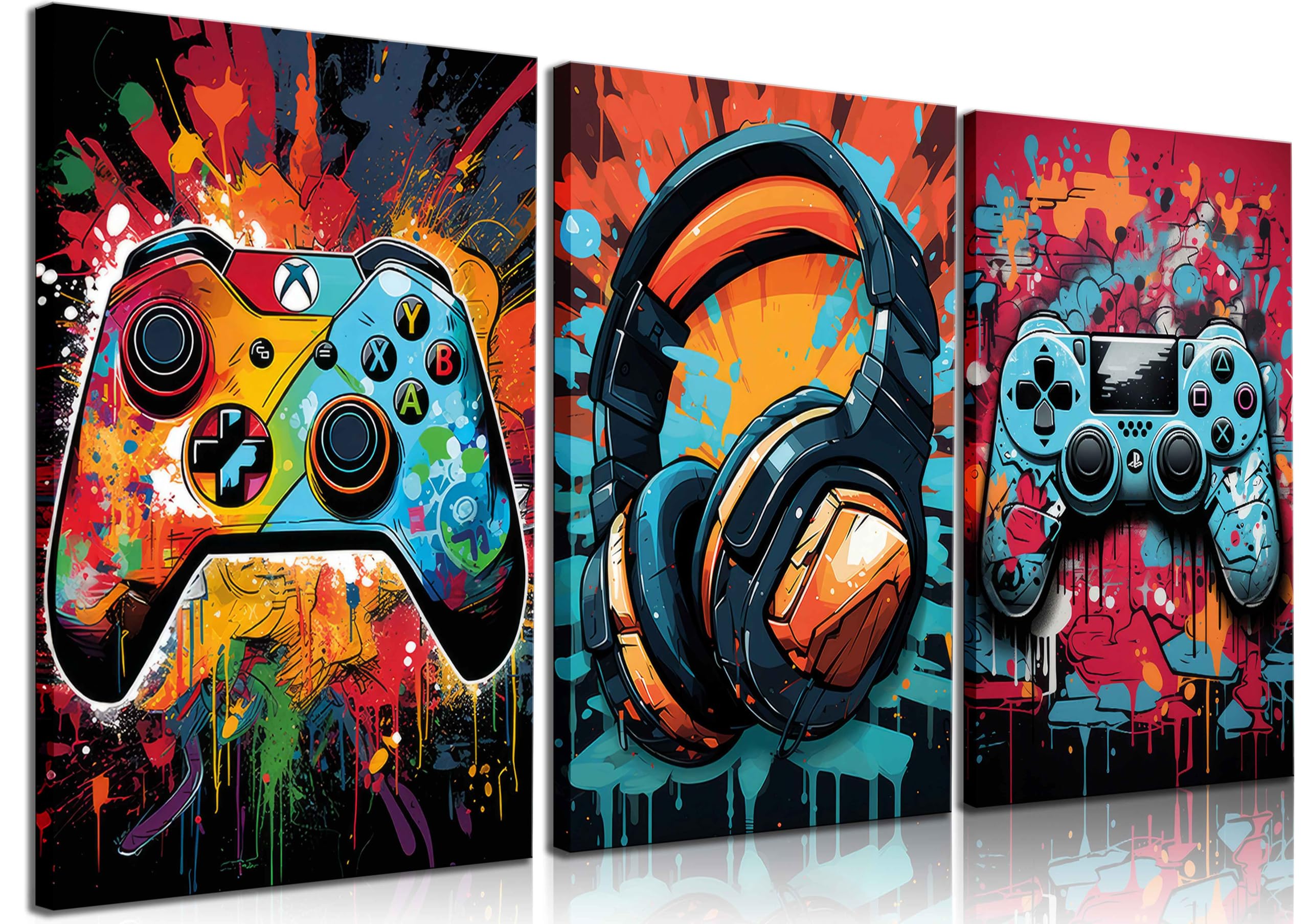3Pcs Game Wall Art Color Video Game Handle Earphone Graffiti Theme Poster Room Decor Ative Neon Light Poster Prints Picture Chil