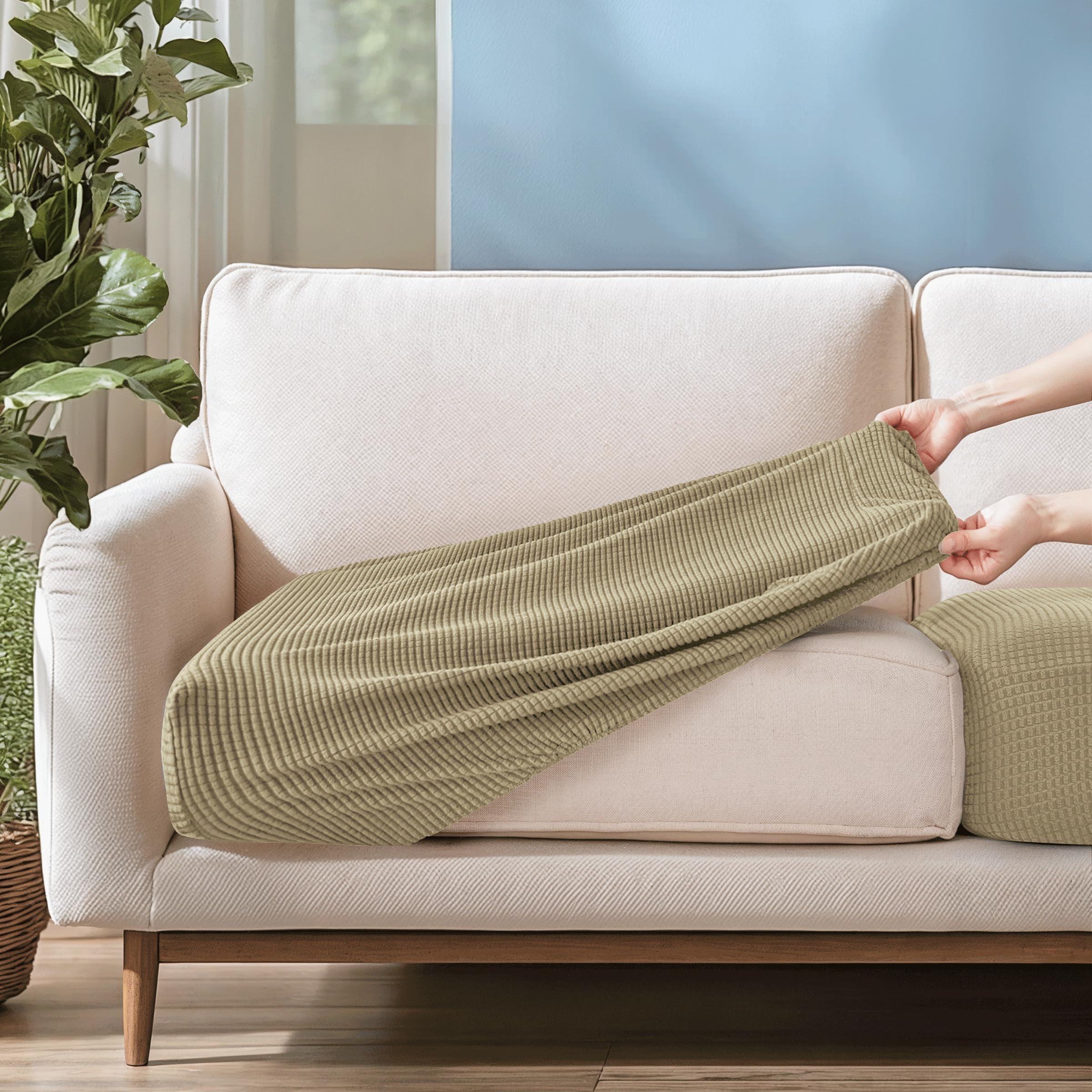 Chun Yi 3Pc Stretch Couch Cushion Covers, Sofa Seat Slipcovers Suitable For Armchair Loveseat Sofa With Spandex Jacquard Fabric(