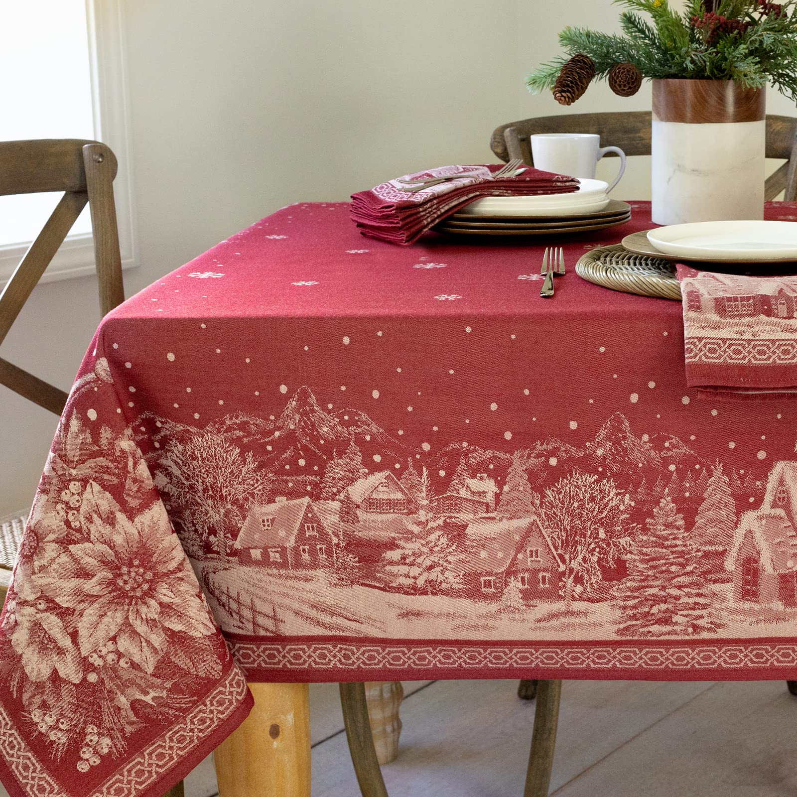 Benson Mills Engineered Jacquard Heavyweight Fabric Table Cloth, Holiday, Winter, And Christmas Tablecloth (Christmas Story, 60'
