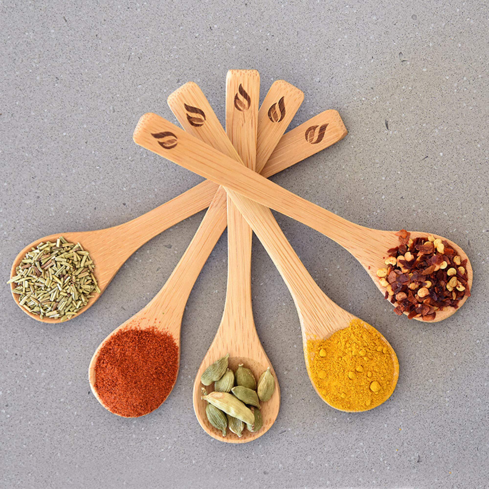 Golden Nature Bamboo Spoon Set (5 Pc), Small Kitchen Teaspoons, Tiny Wooden Spoons Perfect For Sugar, Spices, Seasoning, Coffee,